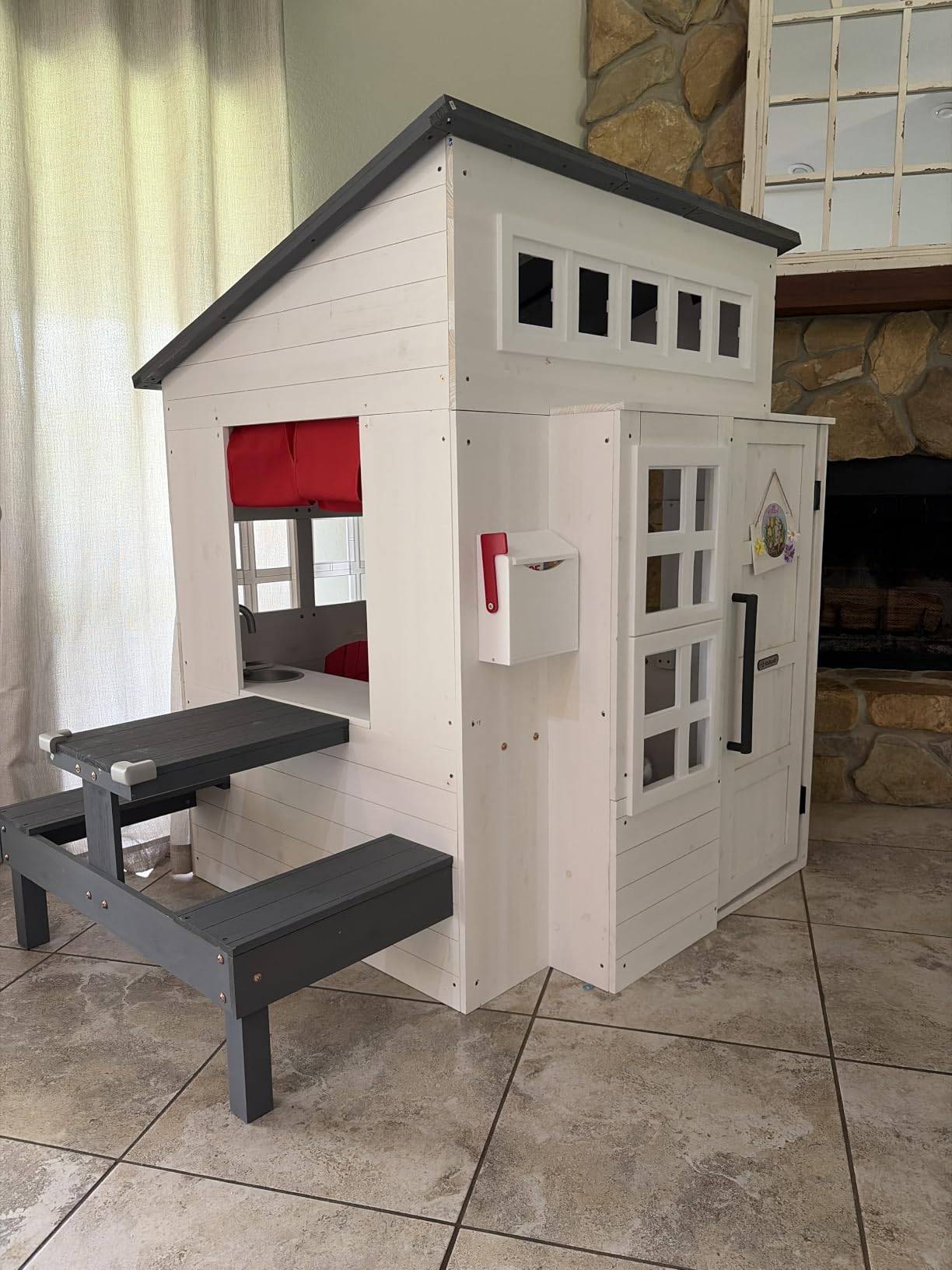 KidKraft Modern Outdoor Wooden Playhouse with Picnic Table, Mailbox and Outdoor Grill, White customer photo 1