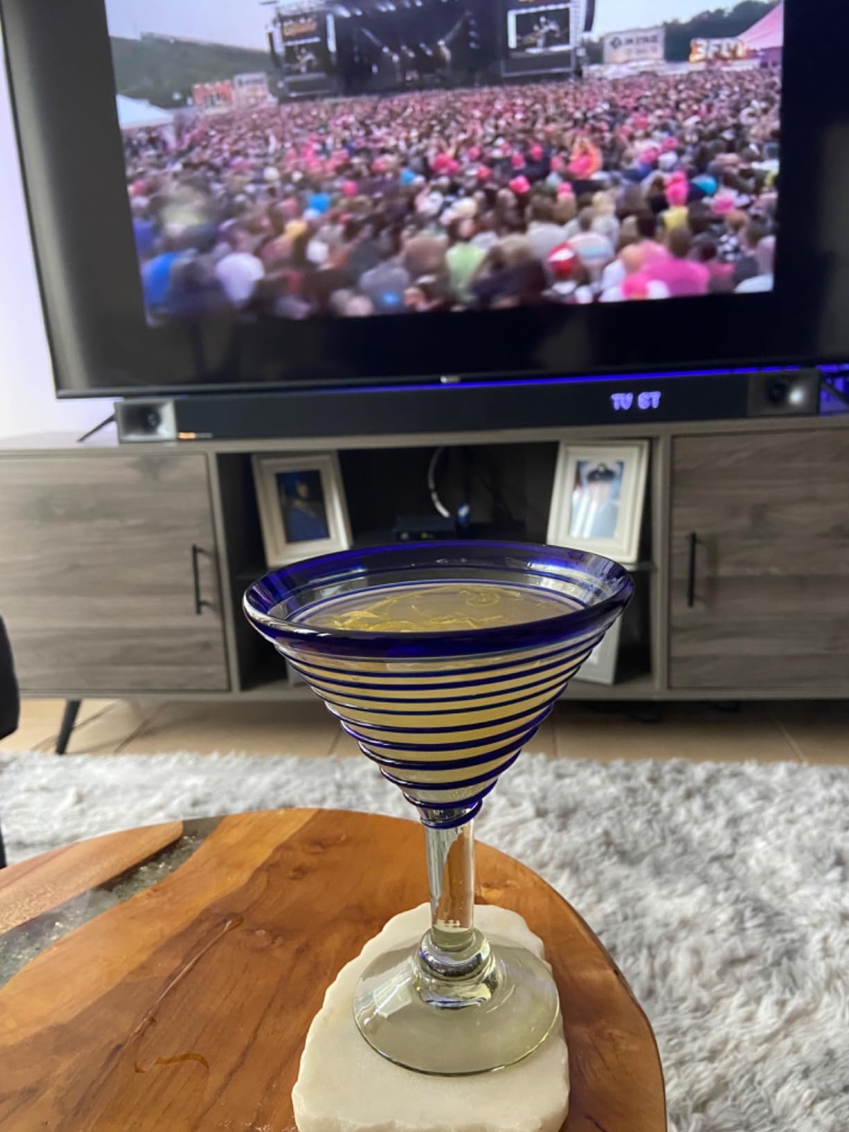 Mexican Hand Blown Glass - Set of 4 Hand Blown Modern Margarita Glasses - Blue Spiral (12 oz) customer photo 2