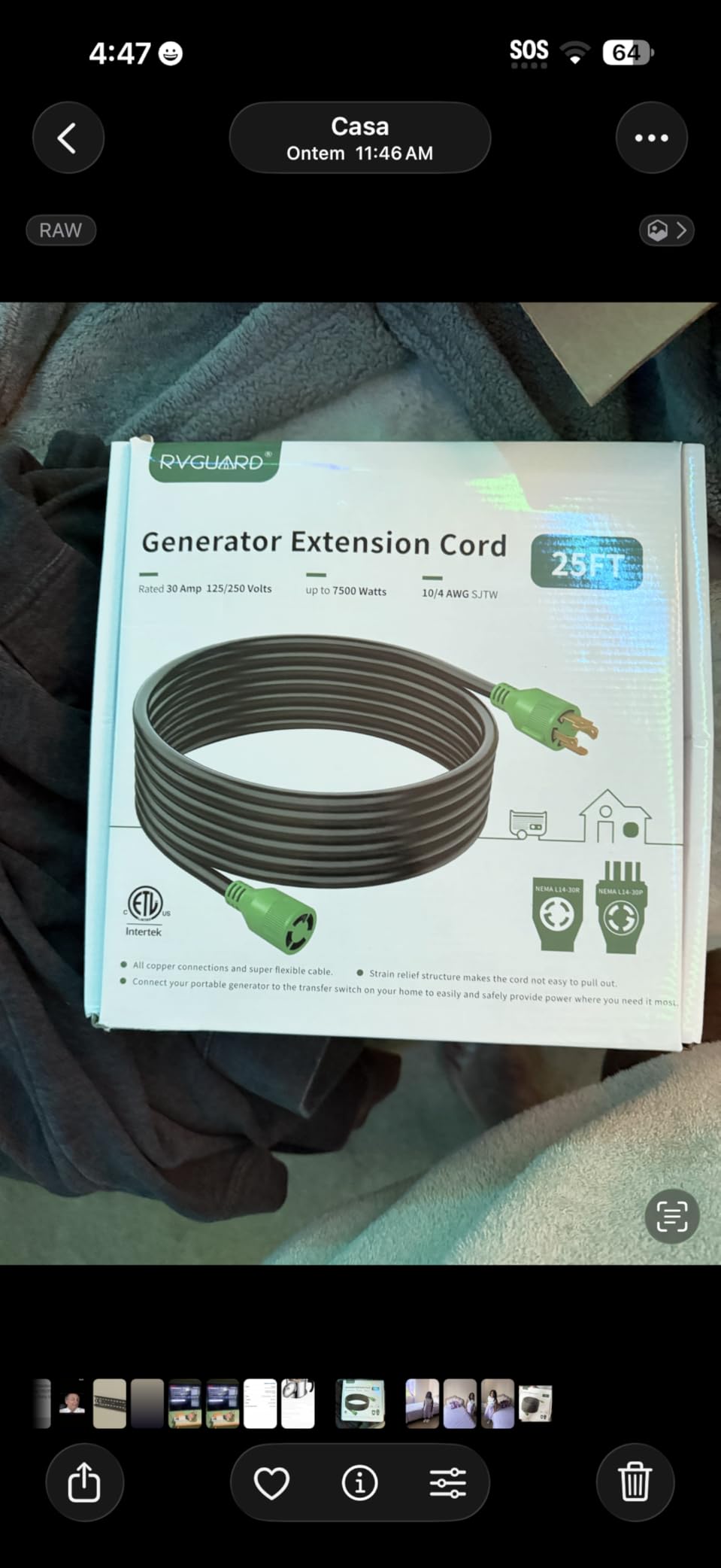 RVGUARD 4 Prong 30 Amp 50 Foot Generator Extension Cord, ETL Listed | NEMA L14-30P/L14-30R, 125/250V Up to 7500W, 10 Gauge SJTW customer photo 2