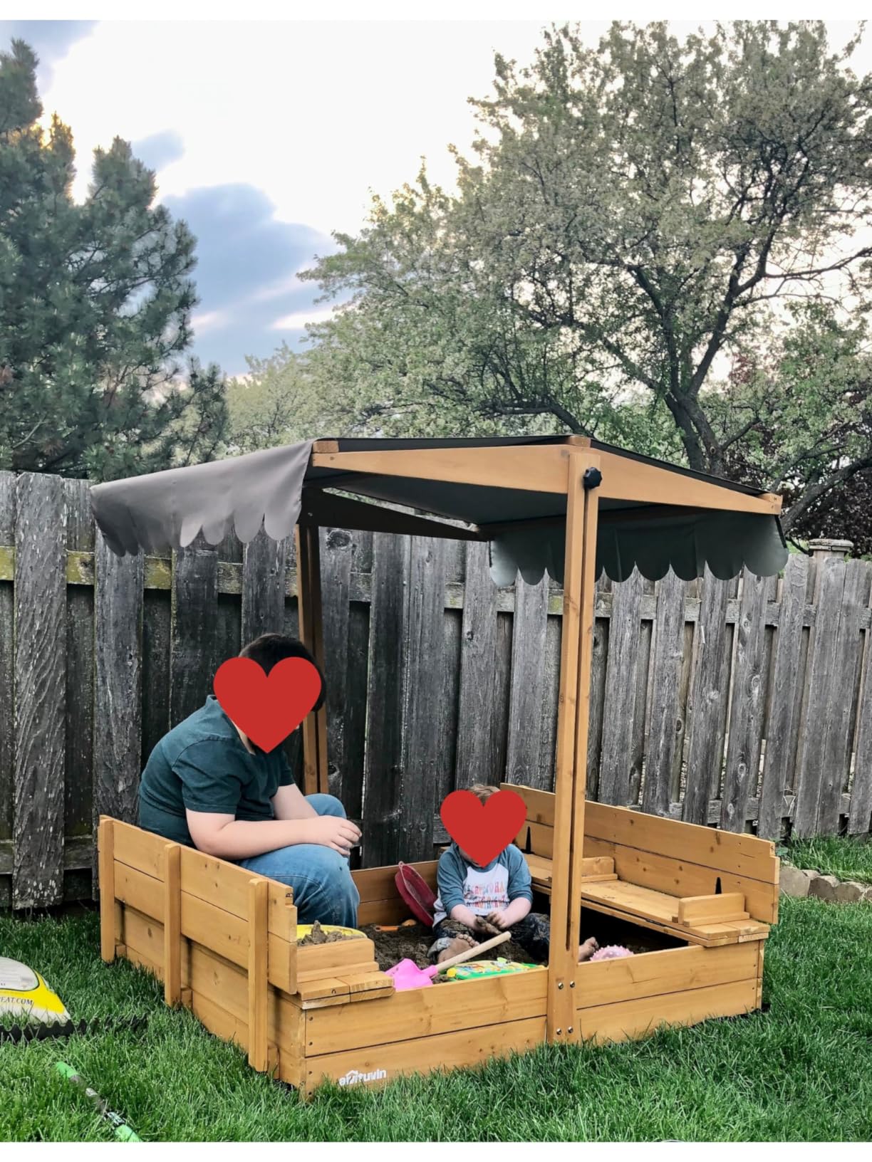 Aivituvin Kids Sand Boxes with Canopy Sandboxes with Covers Foldable Bench Seats, Children Outdoor Wooden Playset - Upgrade Retractable Roof (47x47Inch) customer photo 1