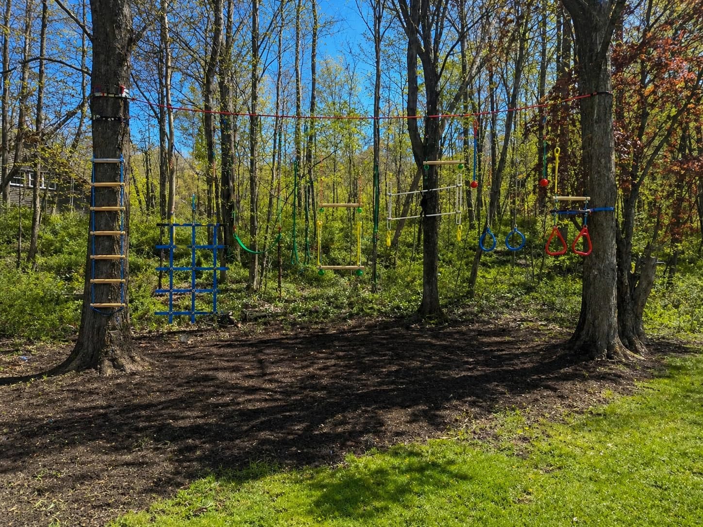 Ninja Warrior Obstacle Course for Kids Backyard - 2x50ft Slackline Kit with 10 Most Complete Accessories for Boys & Girls, Swing, Rope Ladder, Gymnastic Ring, Climbing Net, Arm Trainer and Monkey Fist customer photo 1