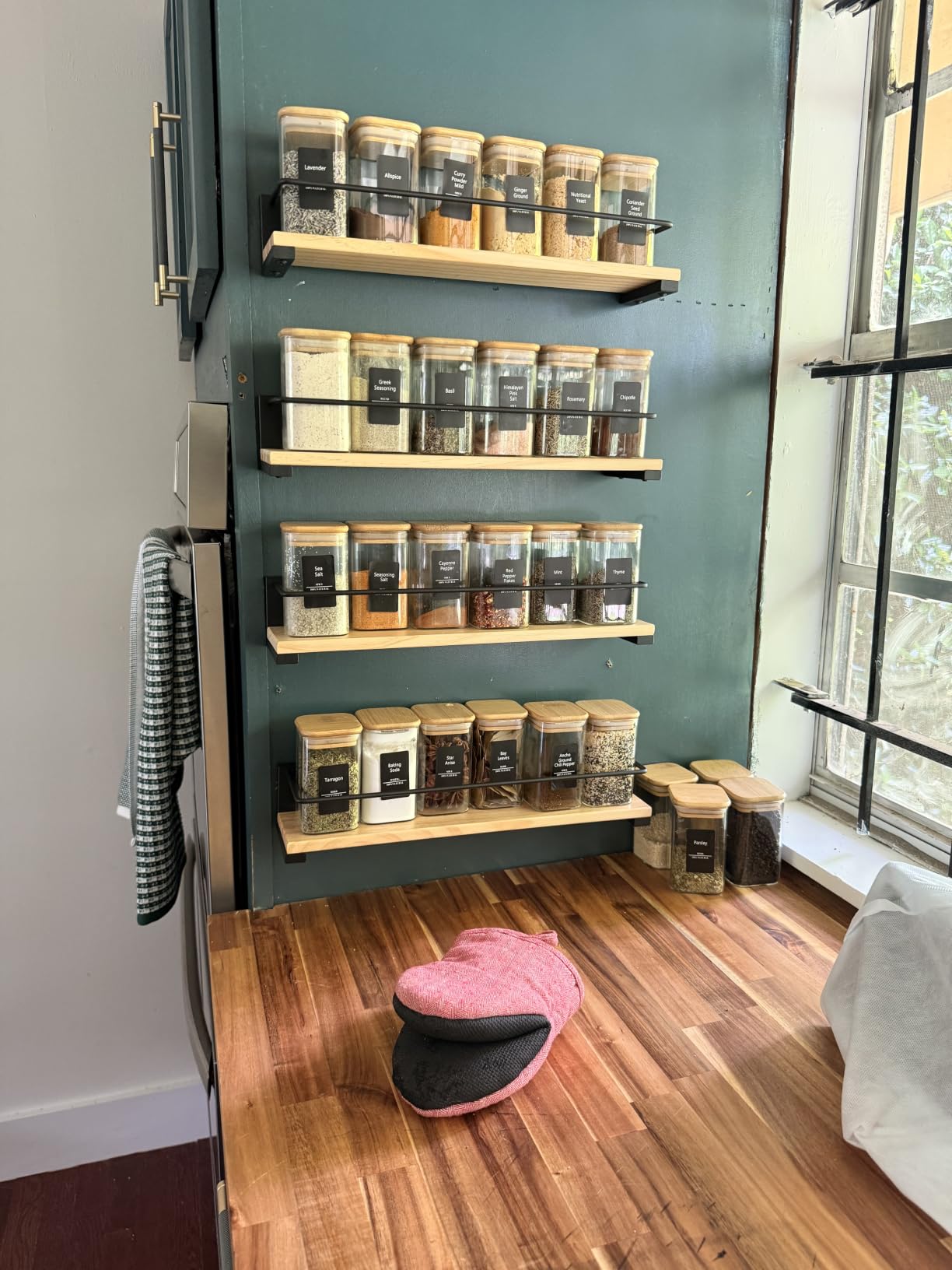 OROPY Wooden Spice Rack Wall Mounted, Over the Stove, Kitchen Wall, 2 Pack | Space-Saving Hanging Rack, Rustic Spice Rack Organizer for Cabinet, for Spice Jars & Seasonings customer photo 2