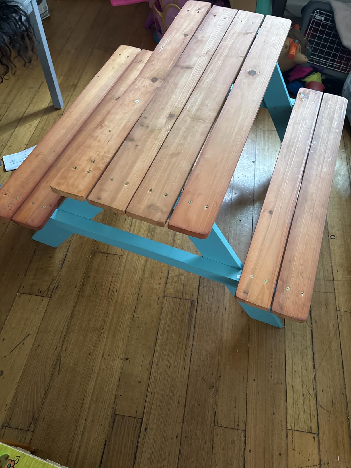 Teamson Kids - Wooden Outdoor Child Children Kids Picnic Table & Chair Bench Set - Brown/Aqua | Weather-Resistant Pine Wood, Seats 4 Children, Ideal for Backyard, Patio, Garden customer photo 2