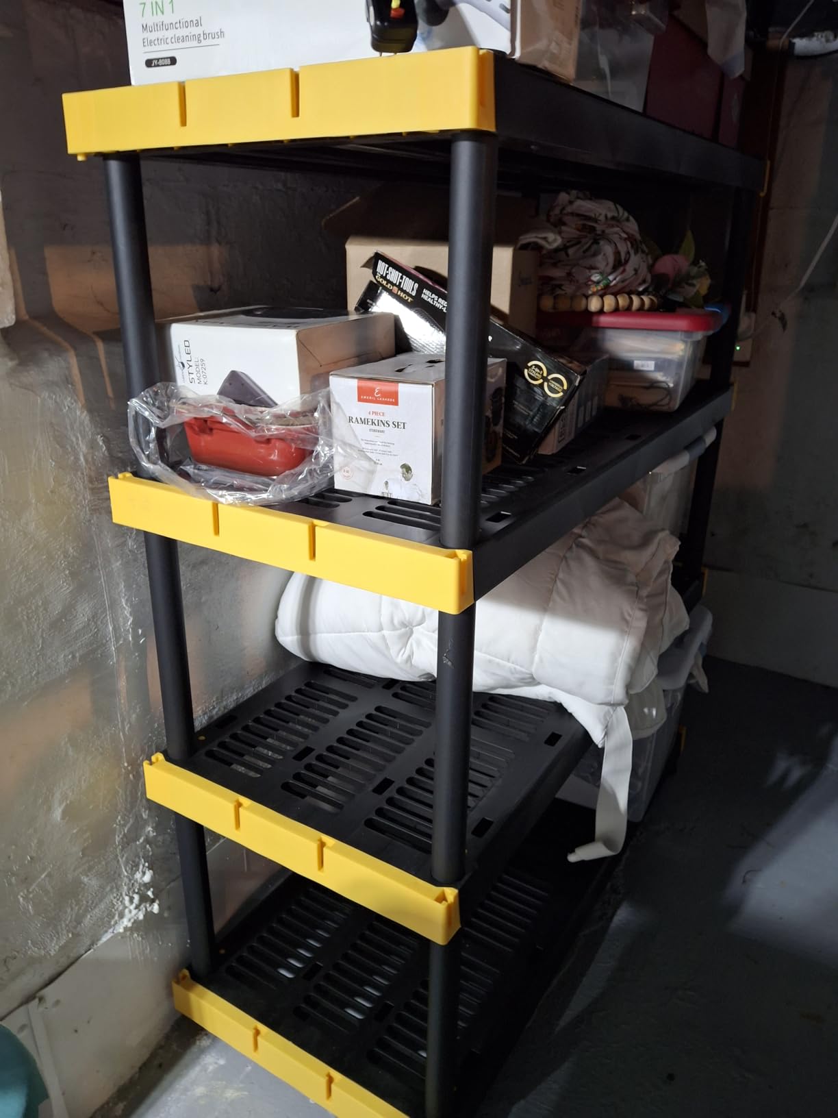 CX 4-Tier Heavy Duty Plastic Storage Shelves for Garage Organization | Freestanding garage utility rack with easy assembly, 4 shelves at 200lbs/Shelf, 55H x 48W x 20D, Black & Yellow, Made in USA customer photo 2