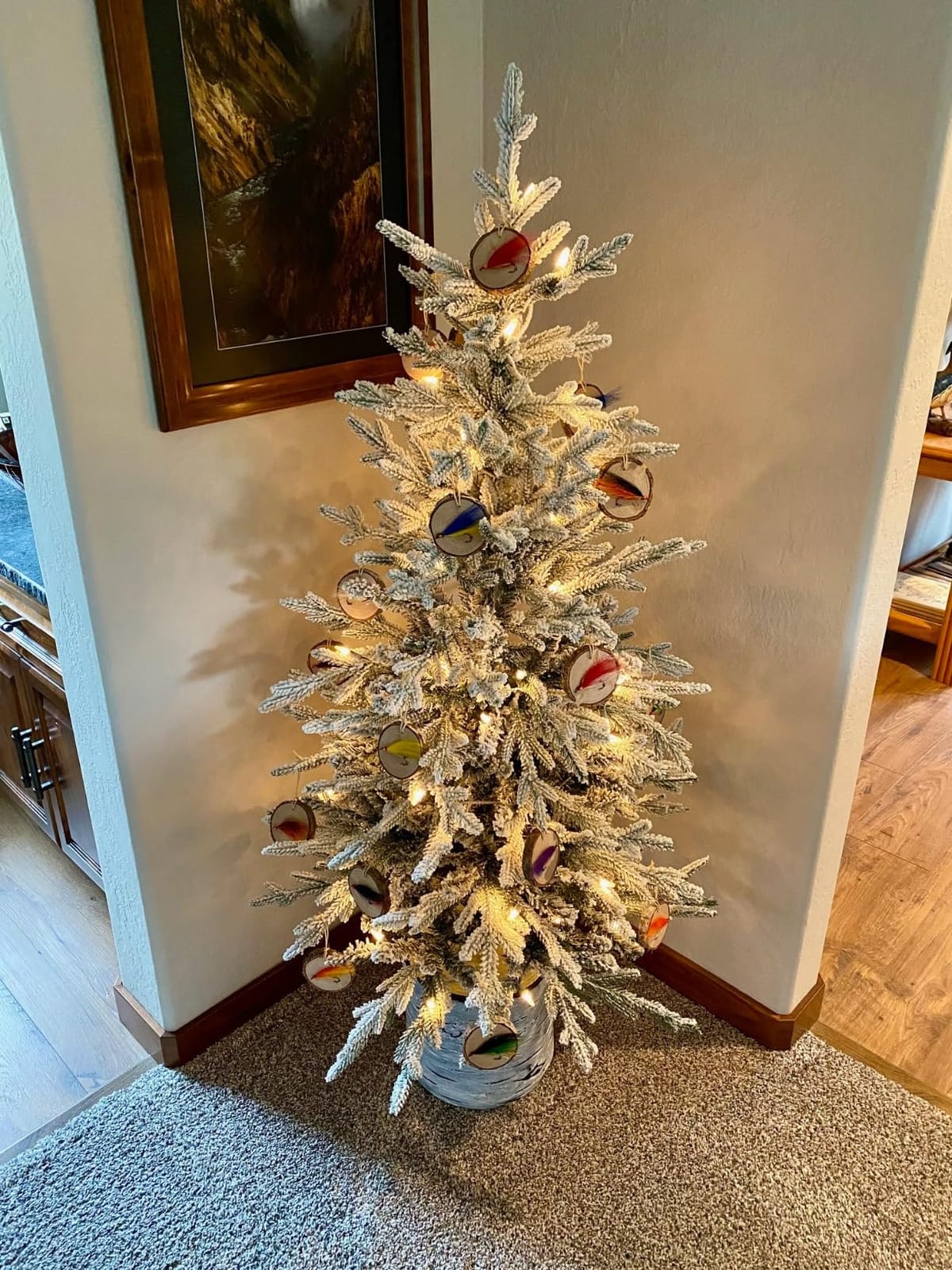 Puleo International 6ft Pre-Lit Potted Flocked Arctic Fir Pencil Christmas Tree with 120 Warm White Lights, 1325 Realistic Dense Snow Flocked Branch Tips, Easy Setup Artificial Trees with Sturdy Stand customer photo 1