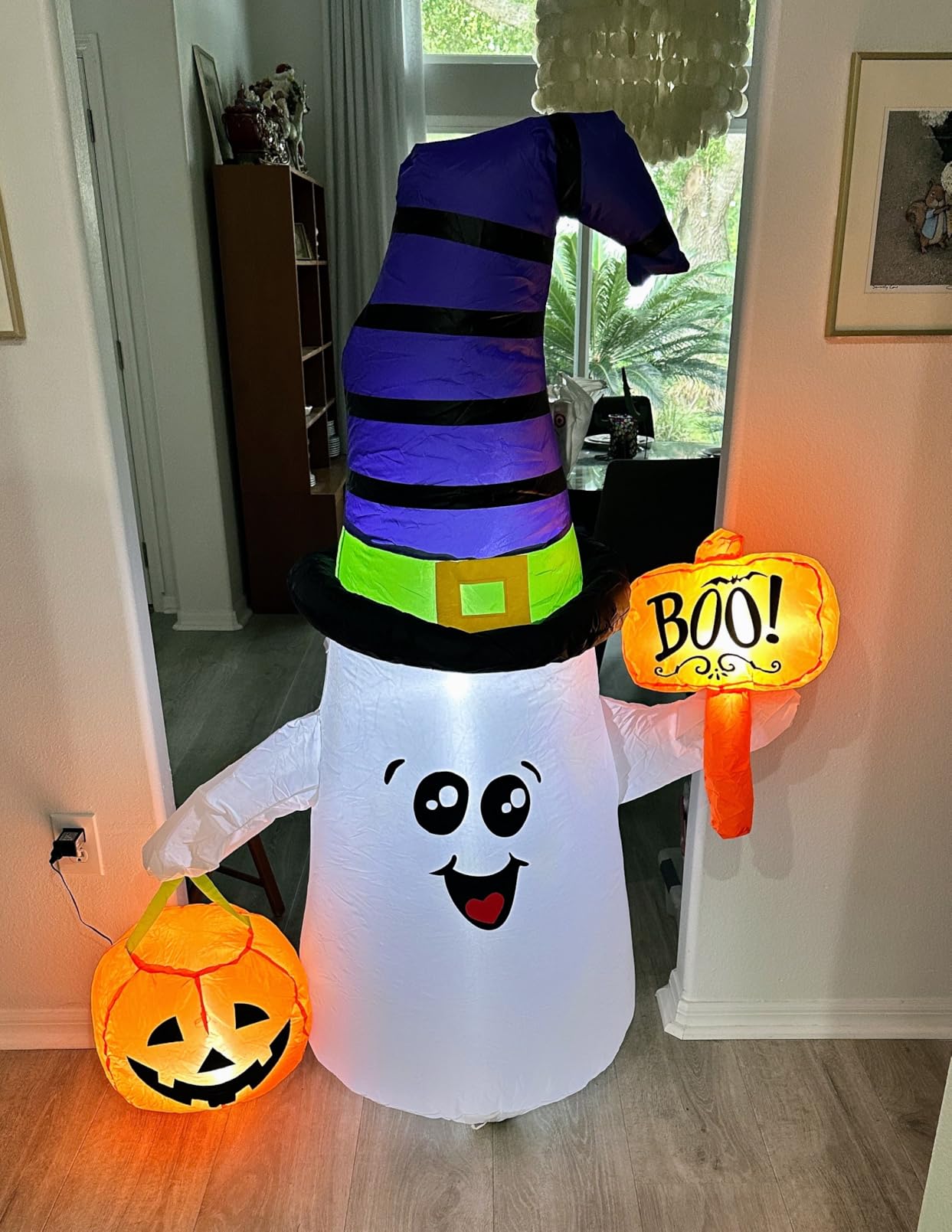 GOOSH 5 FT Halloween Inflatables Ghost Outdoor Decorations Blow Up Yard Cute Wizard Ghost with Pumpkin with Built-in LEDs for Garden Lawn Indoor Party Holiday Decor customer photo 1