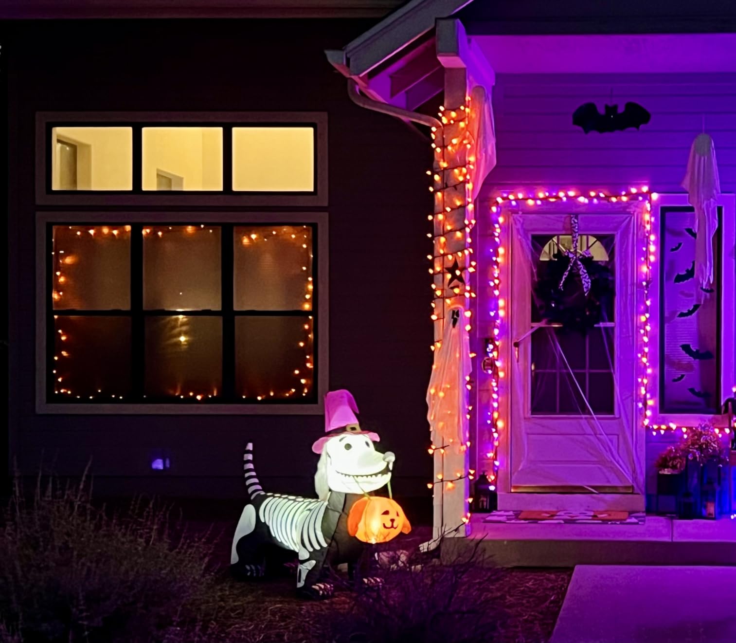 GOOSH 5.5 FT Halloween Inflatables Outdoor Decorations Skeleton Puppy Inflatable Yard Decoration with Build-in LEDs Blow Up Pumpkin for Halloween Party Indoor Outdoor Yard Garden customer photo 1