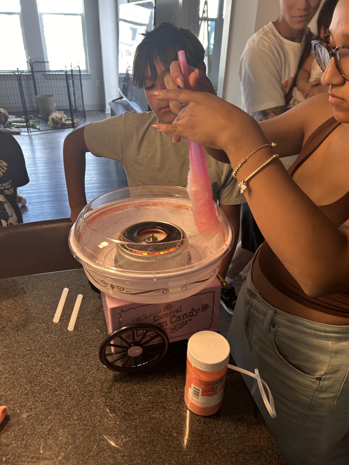 Nostalgia Vintage Cotton Candy Machine - Countertop Cotton Candy Maker With 2 Reusable Cones & 1 Sugar Scoop - Use Hard Candy or Sugar to Create Fluffy, Delicious Treats in Minutes-Pink customer photo 2