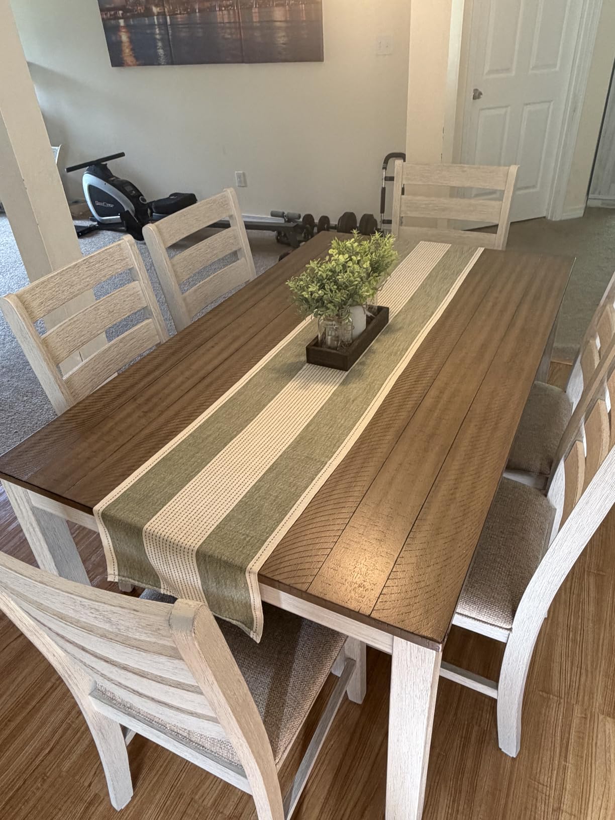 Signature Design by Ashley Caitbrook 7-Piece Dining Set, Gray Wash | Acacia veneer & engineered wood, X-back cushioned chairs, 36x60 inch footprint, Nailhead trim accents customer photo 2
