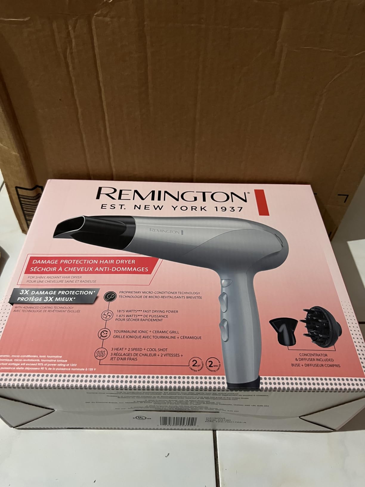 Remington Damage Protection Hair Dryer, Ceramic Ionic Technology | Diffuser and Concentrator Attachments, 3 Piece Set, 1875W Power, 3 Heat and 2 Speed Settings customer photo 2