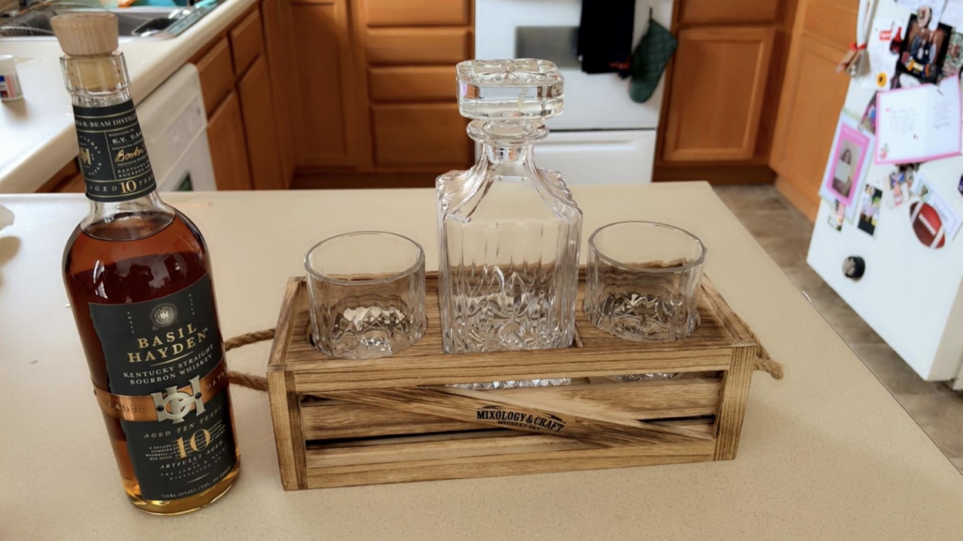 Mixology & Craft Whiskey Decanter Set - Elegant 24oz Crystal Glasses, Rustic Wood Stand, 6 Chilling Stones, Metal Tongs, Recipe Cards, 2 Glasses, Lead-Free - Ideal Gift for Fathers customer photo 1