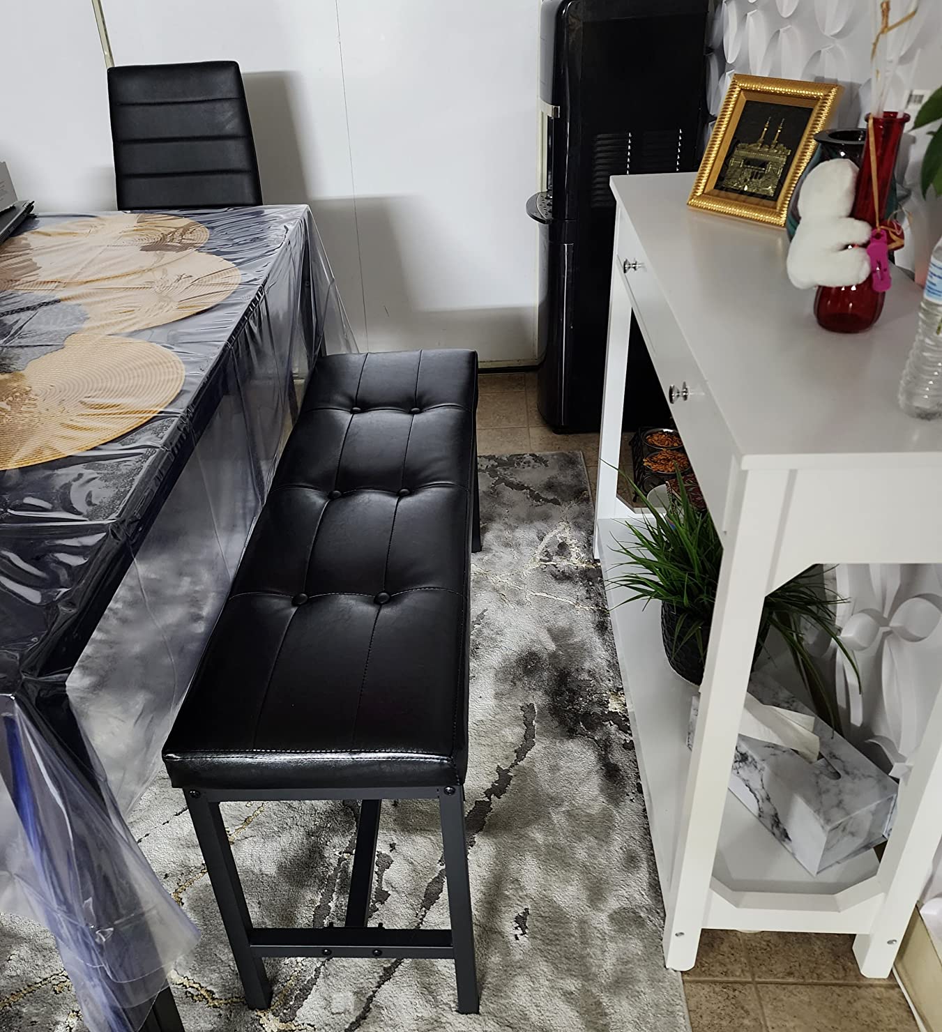 VASAGLE Dining Table Bench, Ottoman Bench with PU Leather Padded Seat, Steel Frame, 42.5 x 12.8 x 18.9 Inches, for Dining Room, Living Room, Hallway, Bedroom, Black UKTB034B81 customer photo 1