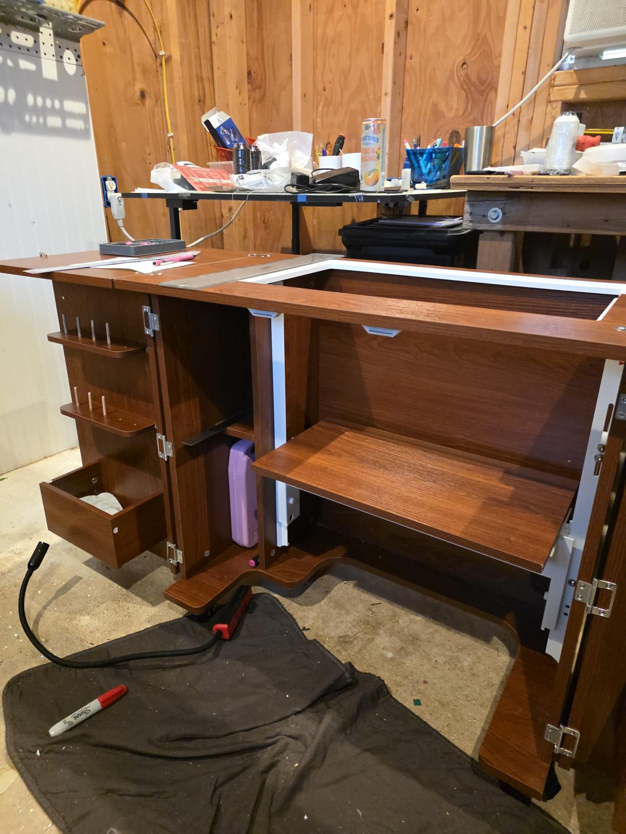 Kangaroo Bandicoot Sewing Cabinet with Lift - Quilting & Sewing Machine Table with Expandable Work Surface & Storage, Ash White customer photo 2