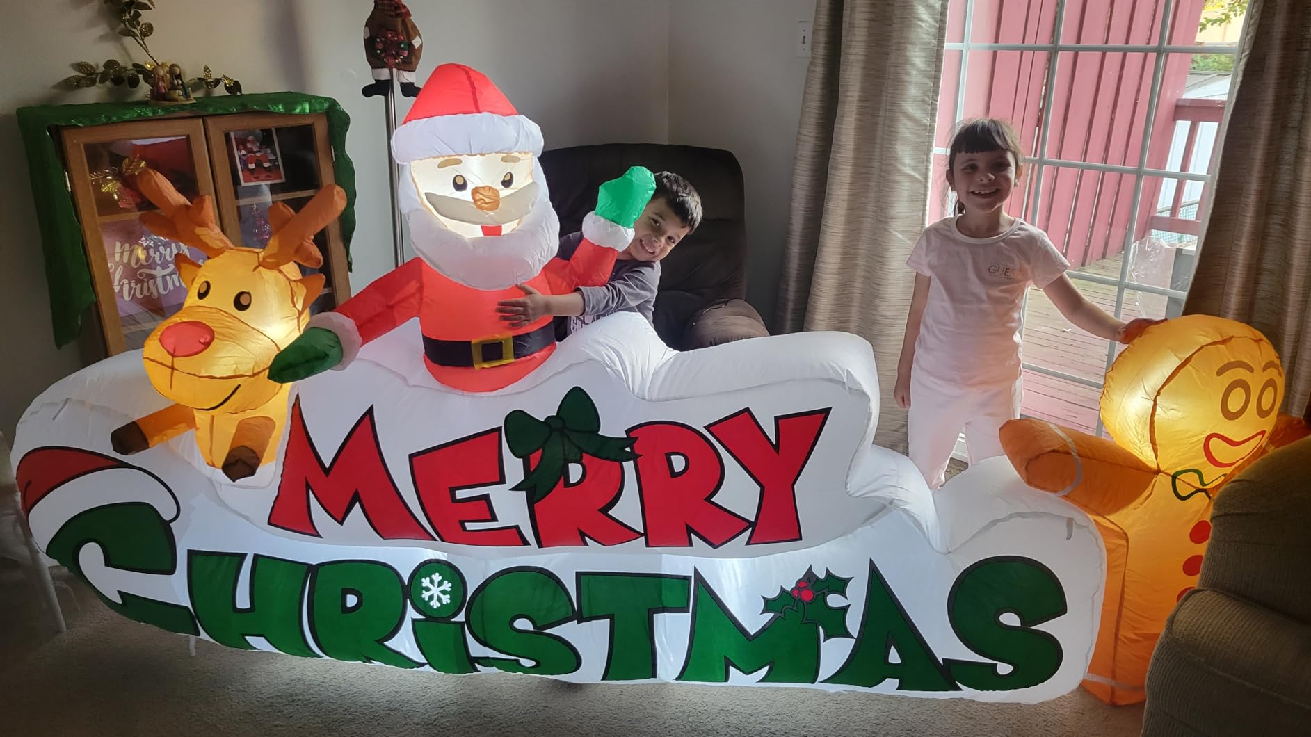 Joiedomi 9.5 FT Christmas Inflatable Merry Christmas Sign with Santa, Reindeer & Gingerbread Man - Built-in LEDs, Outdoor Yard Garden Lawn Winter Decor for Xmas Party customer photo 2