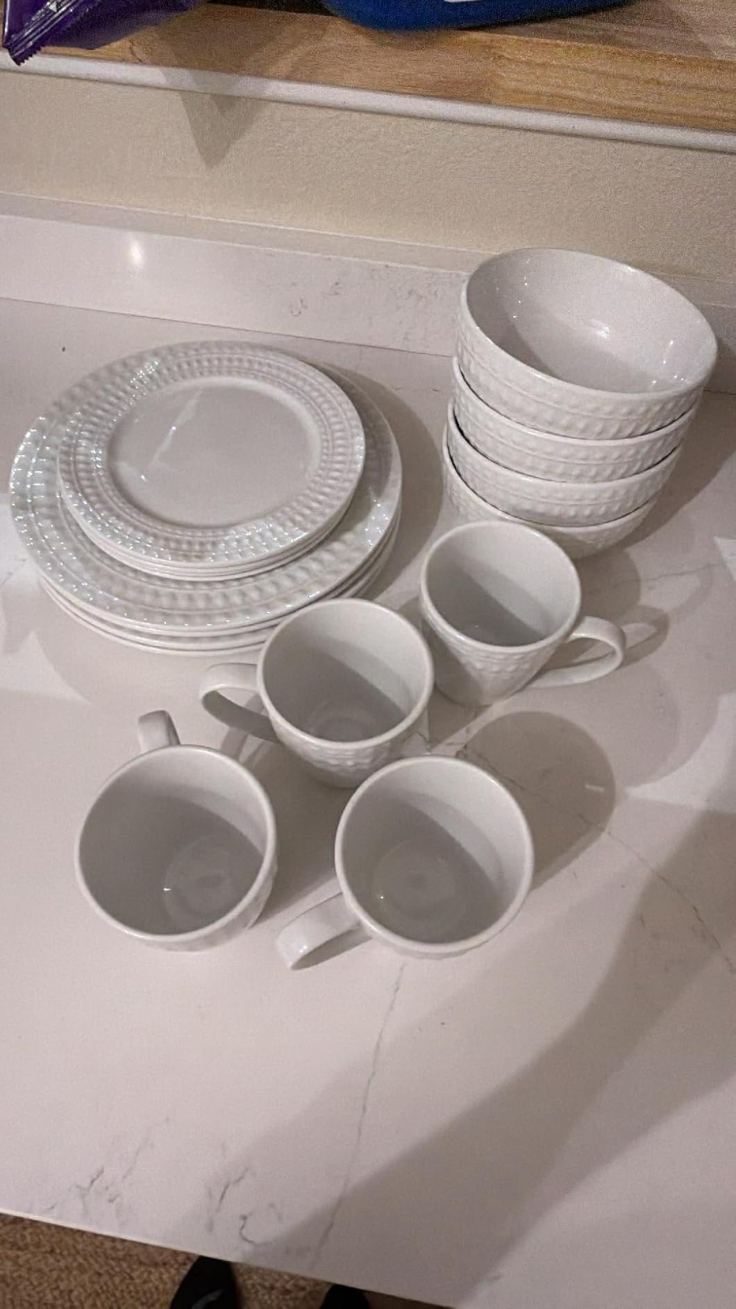 Elama Hayes 16 Piece Square Porcelain Dinnerware Set in White customer photo 2