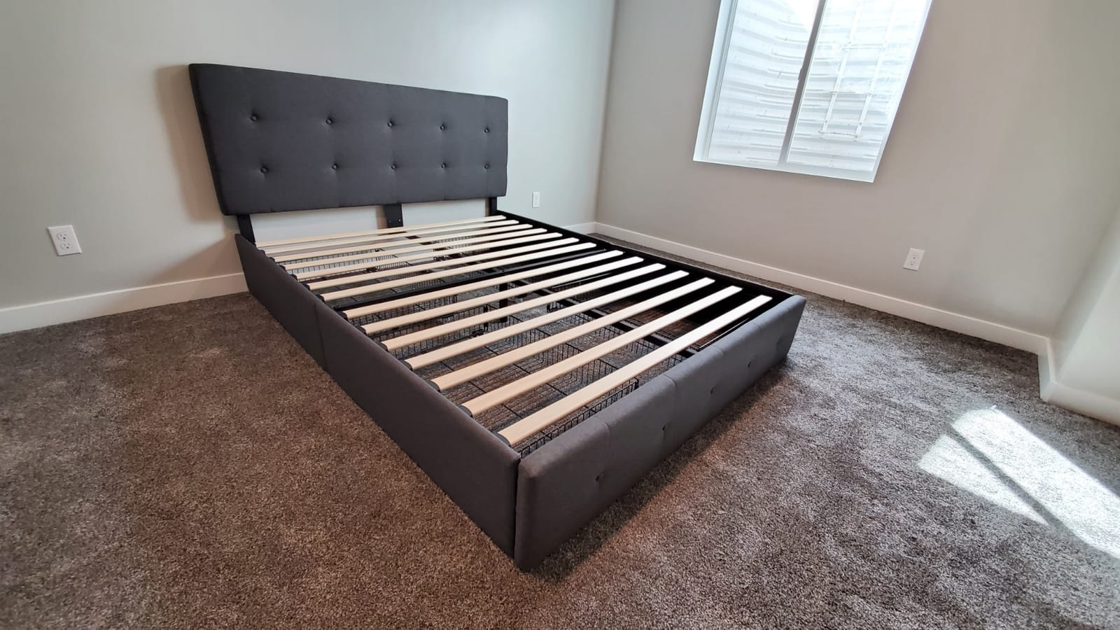 Allewie Queen Size Storage Bed Frame with 4 Underbed Drawers, Upholstered Platform Bed with Adjustable Headboard, Square Button Tufted, Easy Assembly, Noise-Free, No Box Spring Needed, Dark Grey customer photo 2
