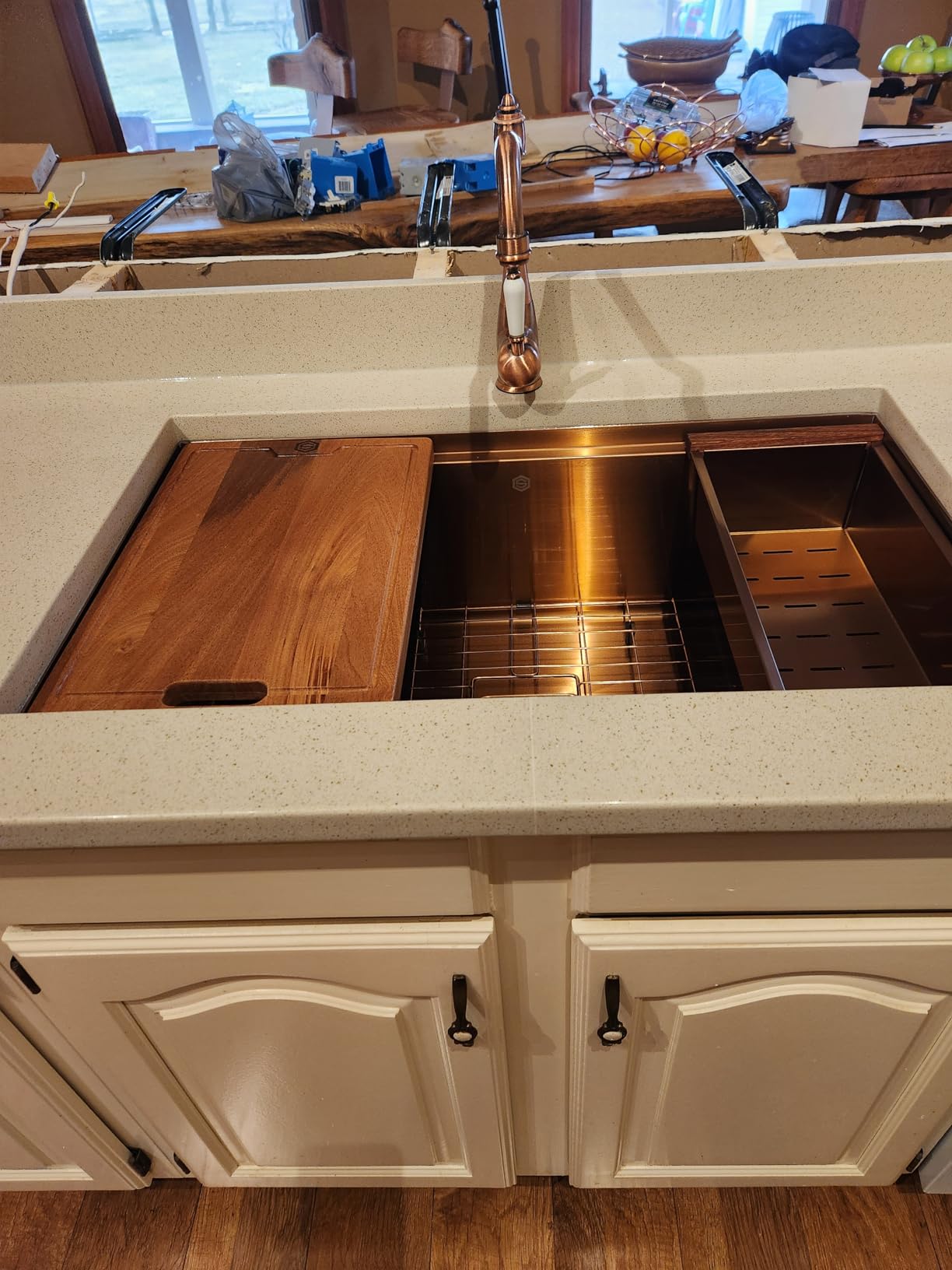 Strictly Sinks Undermount Workstation Copper Kitchen Sink - 32 Inch 16 Gauge Single Bowl Kitchen Sink with Bottom Grid, Wooden Cutting Board, Colander, 1 Garbage Disposal Adapter, & 1 Strainer Drain customer photo 1