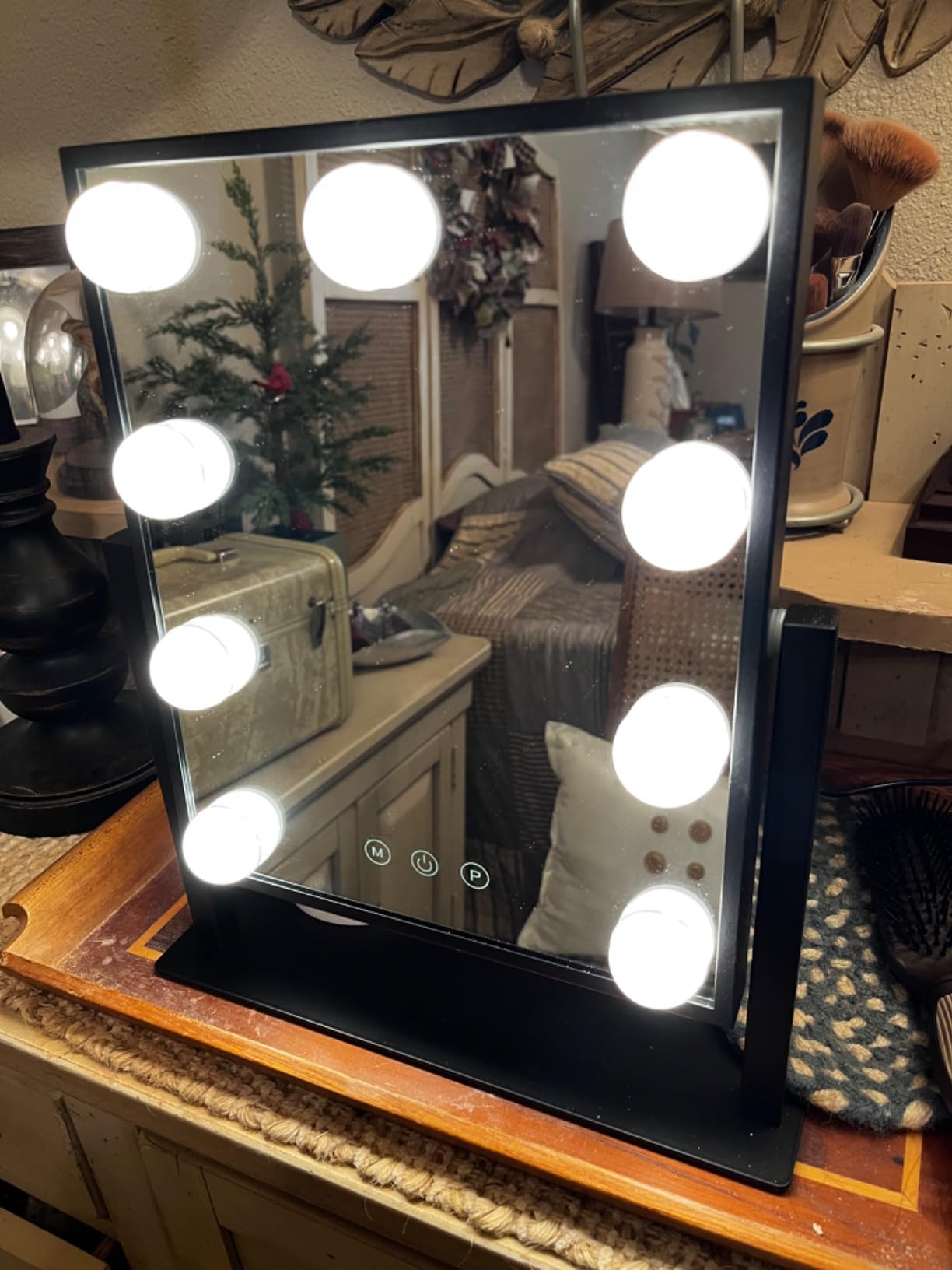 BWLLNI Lighted Makeup Mirror Hollywood Mirror Vanity Mirror with Lights, Touch Control Design 3 Colors Dimable LED Bulbs, Detachable 10X Magnification, 360°Rotation, (White) 12
