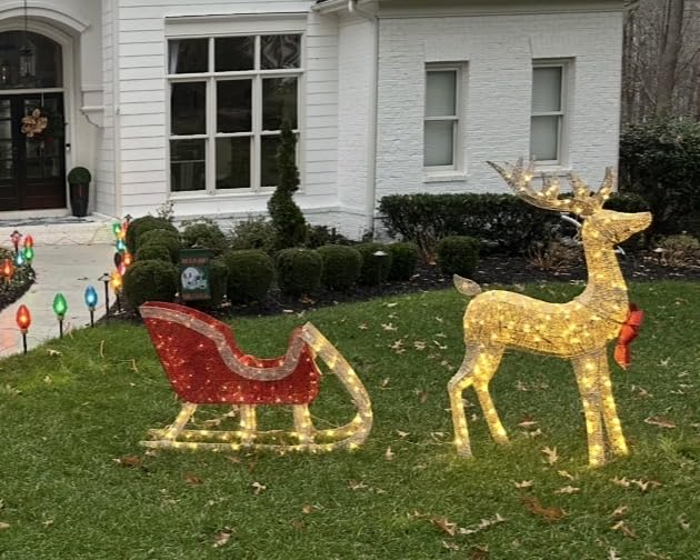 Best Choice Products Lighted Christmas 4ft Reindeer & Sleigh Holiday Outdoor Yard Decoration Set w/ 205 LED Lights, Stakes, Zip Ties - Gold customer photo 1