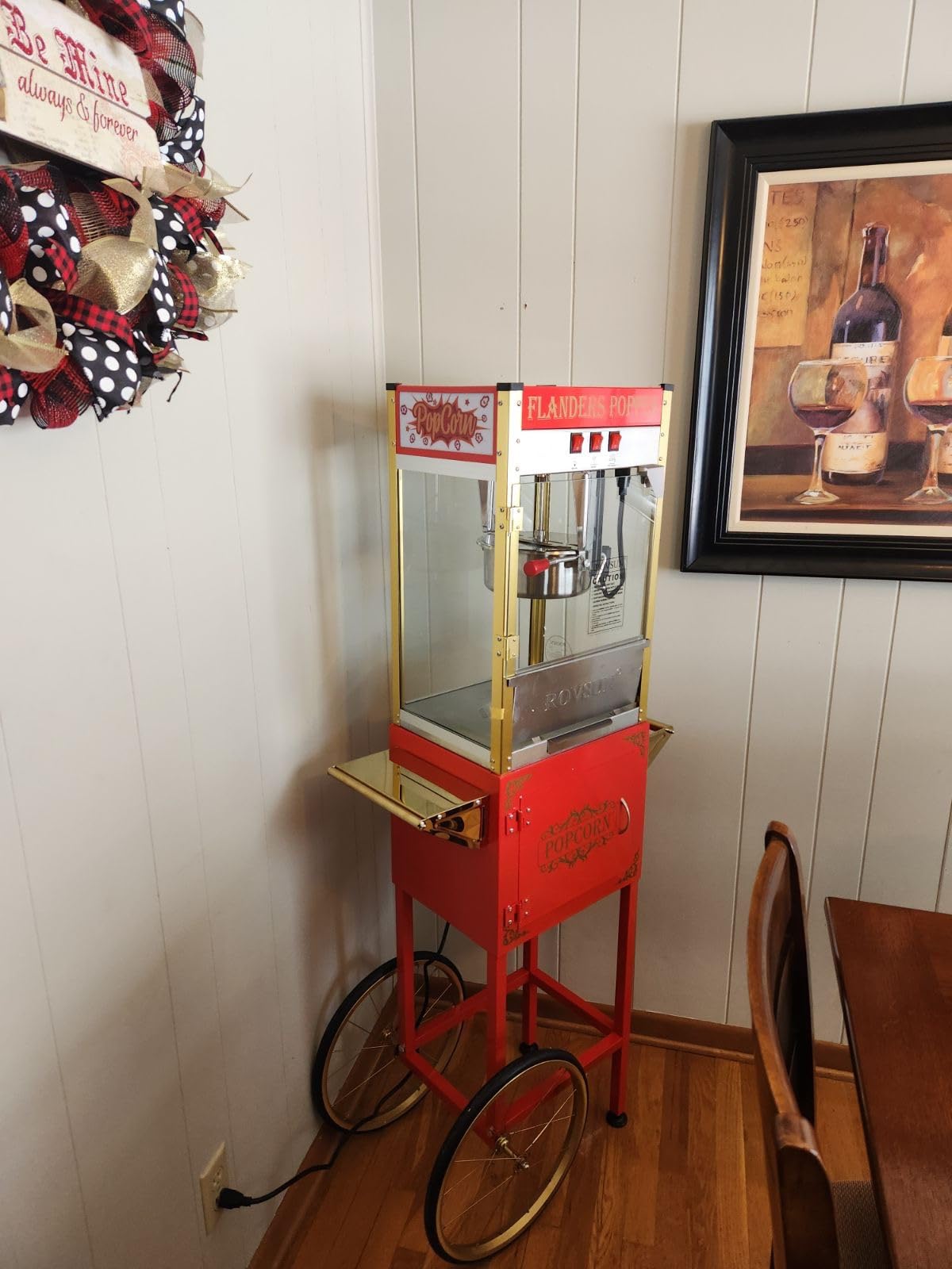 ROVSUN Popcorn Machine with Cart & 8 Oz Kettle Makes Up to 32 Cups ETL Certified, Vintage Popcorn Machine with Stainless Steel Scoop, Oil Spoon & 3 Popcorn Cups for Commercial Home Movie Theater, Red customer photo 1