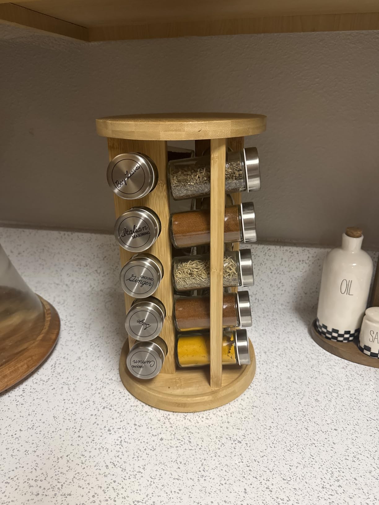 20 Jar Rotating Bamboo Spice Rack with Spices Included & 5-Year Free Spice Refill Program - Revolving Countertop Spice Rack with Glass Jars customer photo 2