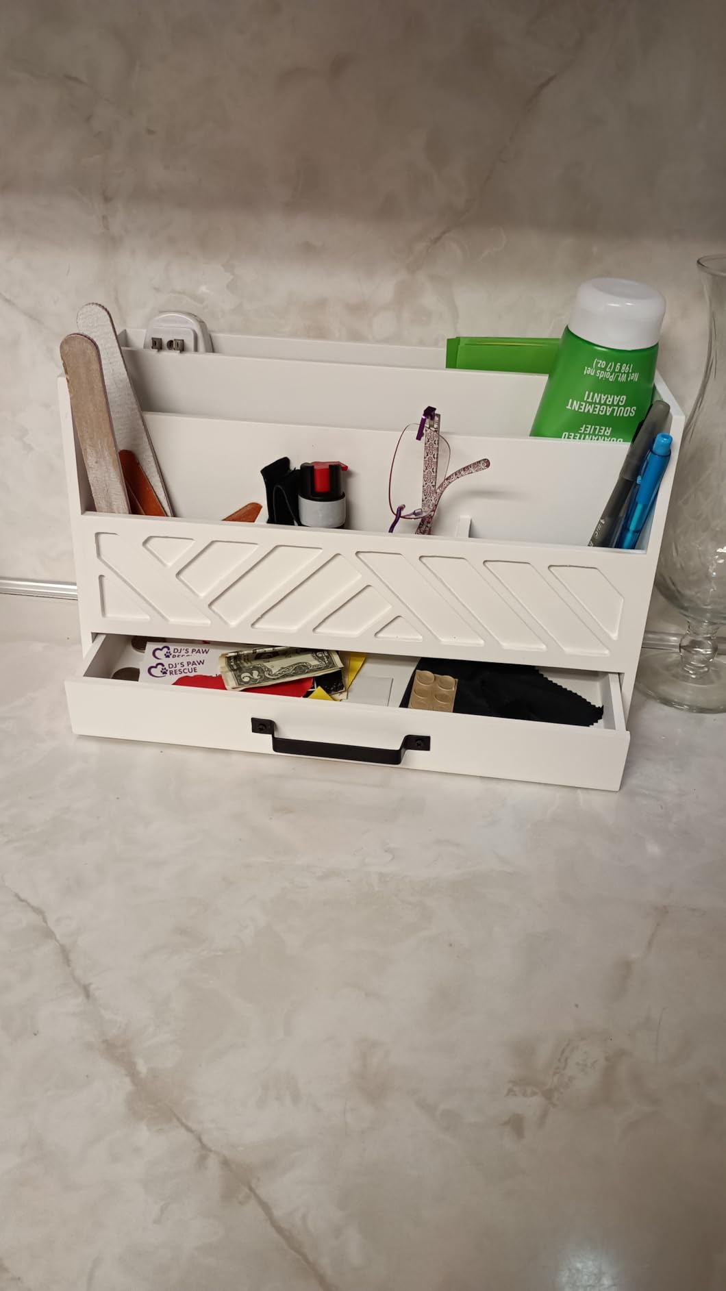 BLU MONACO | Wooden Mail Organizer with Drawer | Mail Organizer Countertop with 6 Compartments | Bill Holder for Desk | White Desktop Mail Sorter customer photo 2