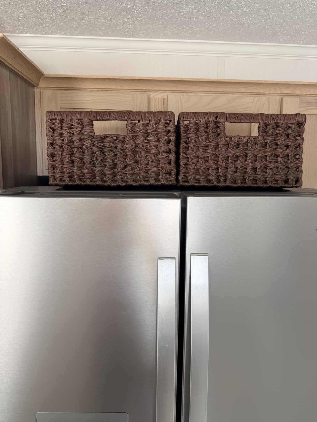 GRANNY SAYS Wicker Storage Baskets for Shelves, Wicker Baskets for Organizing, Waterproof Woven Basket for Pantry, Rectangle Basket for Shelf, Brown, 2-Pack customer photo 1