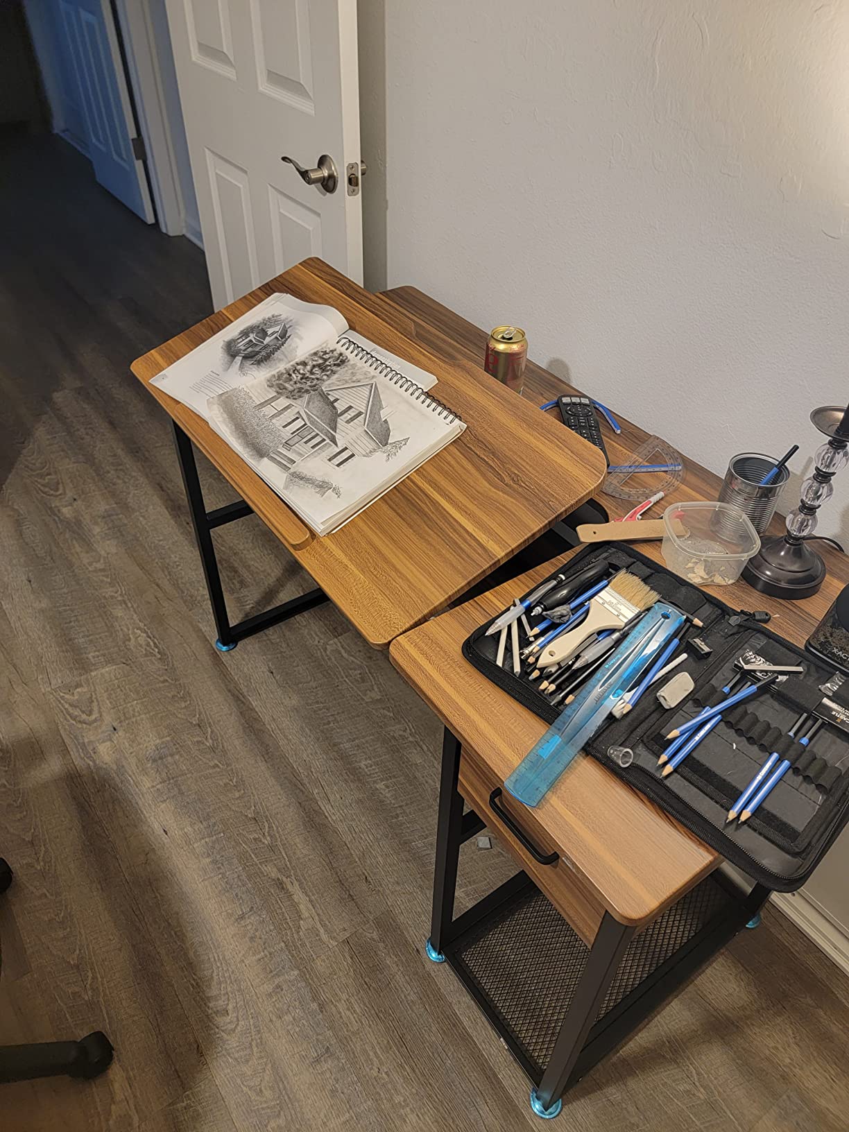 Tribesigns Drafting Table with Storage Drawers, Drawing Computer Desk Artist Craft Table Painting Desk Workstation with Shelves and Tiltable Tabletop for Students, Home Office customer photo 1