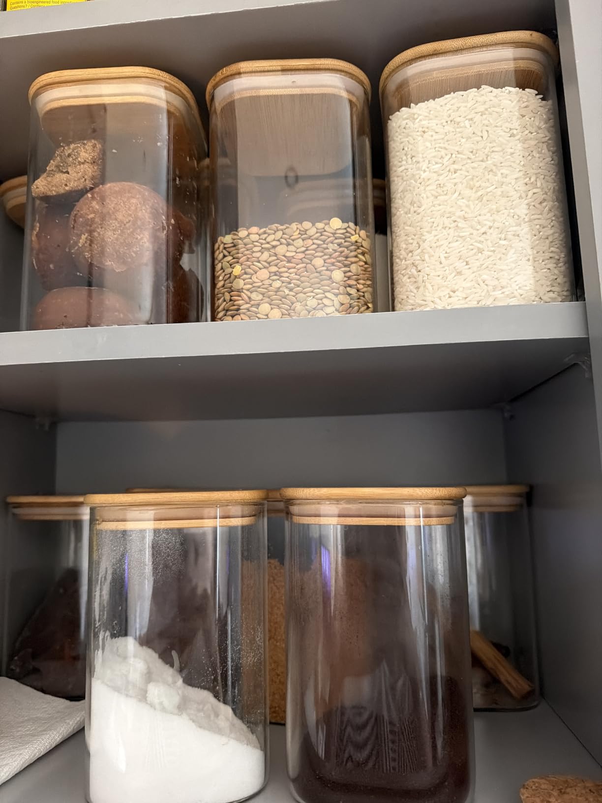 ComSaf Glass Pantry Storage Containers (0.7Qt/1.2Qt/1.6Qt) Set of 6, Square | Glass Storage Containers with Lids, Kitchen Canisters, Pantry Jar, Bamboo Lid with Silicone Seal, Flour Cereal Tea, BPA Free customer photo 1