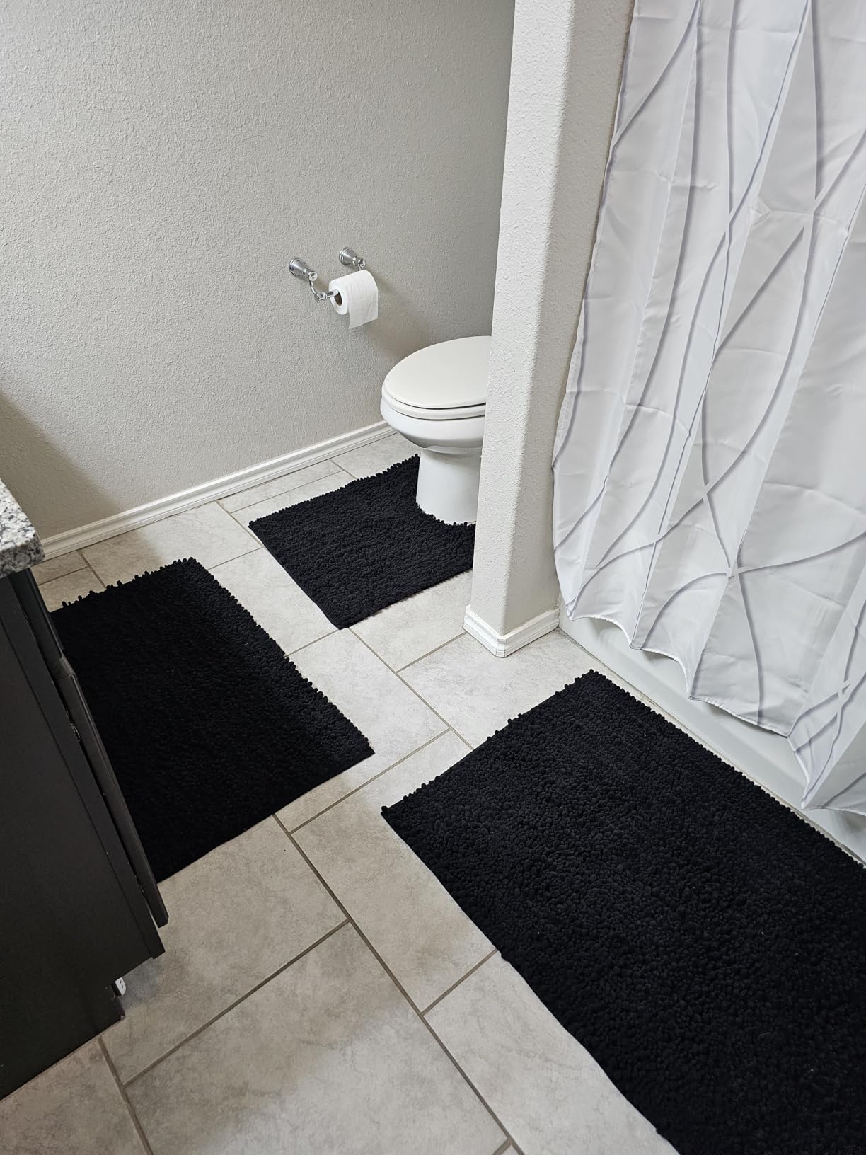 Yimobra Bathroom Rug Set 3 Piece - Super Absorbent Quick Dry Chenille Bath Mats & Toilet Rug, Non Slip Machine Washable, Extra Thick Shaggy Floor Mat for Shower Tub Sink, Grey customer photo 1