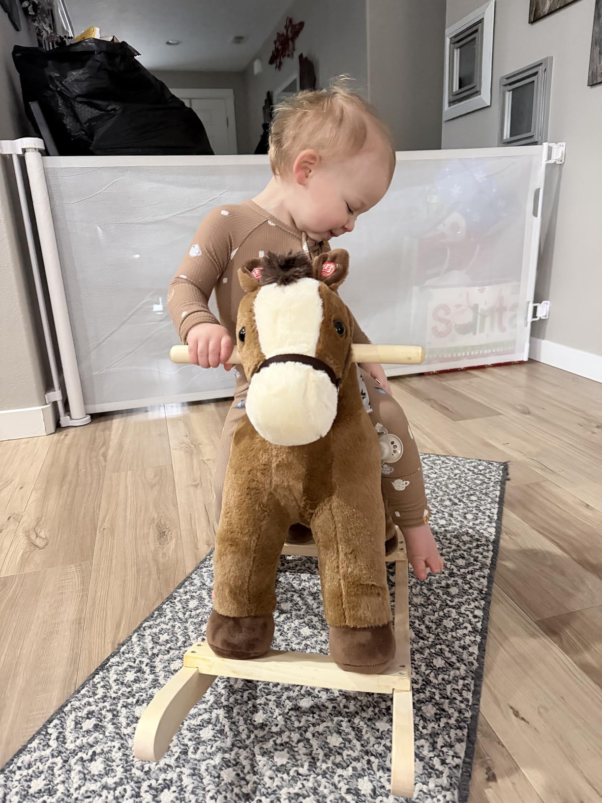 Rock My Baby Rocking Horse, Dark Brown Horse Rocker for Toddlers 18M+, Plush Ride on Horse Toy with Realistic Sound, Soft Stuffed Filling, CPC Certified customer photo 1