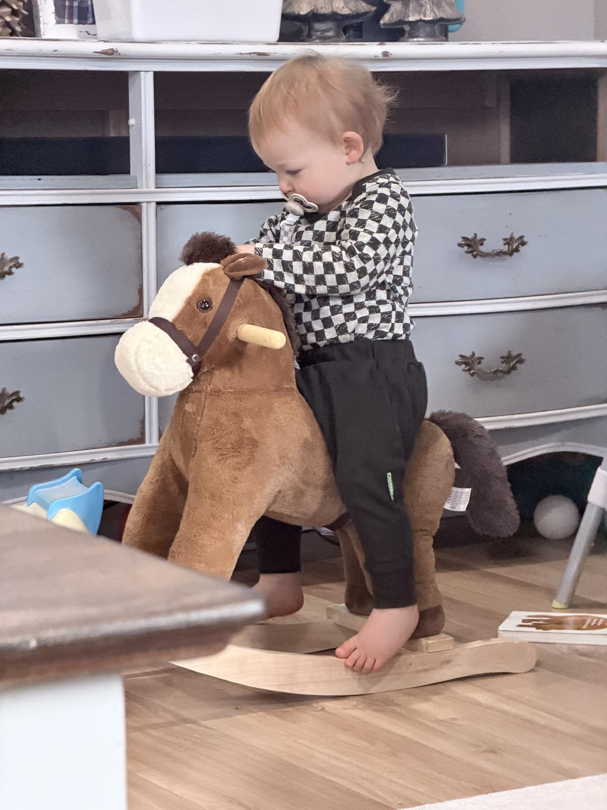 Rock My Baby Rocking Horse, Dark Brown Horse Rocker for Toddlers 18M+, Plush Ride on Horse Toy with Realistic Sound, Soft Stuffed Filling, CPC Certified customer photo 2