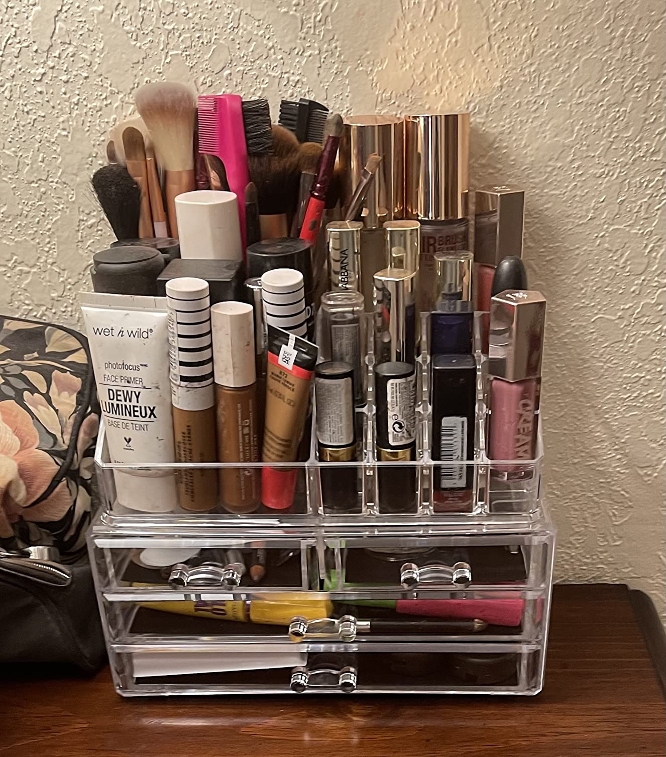 Brookstone Makeup Organizer Countertop, Cosmetic Display Case, Acrylic Makeup Storage for Vanity, Clear Make-up Organizer for Vanity, Accessories Holder with Drawers customer photo 2