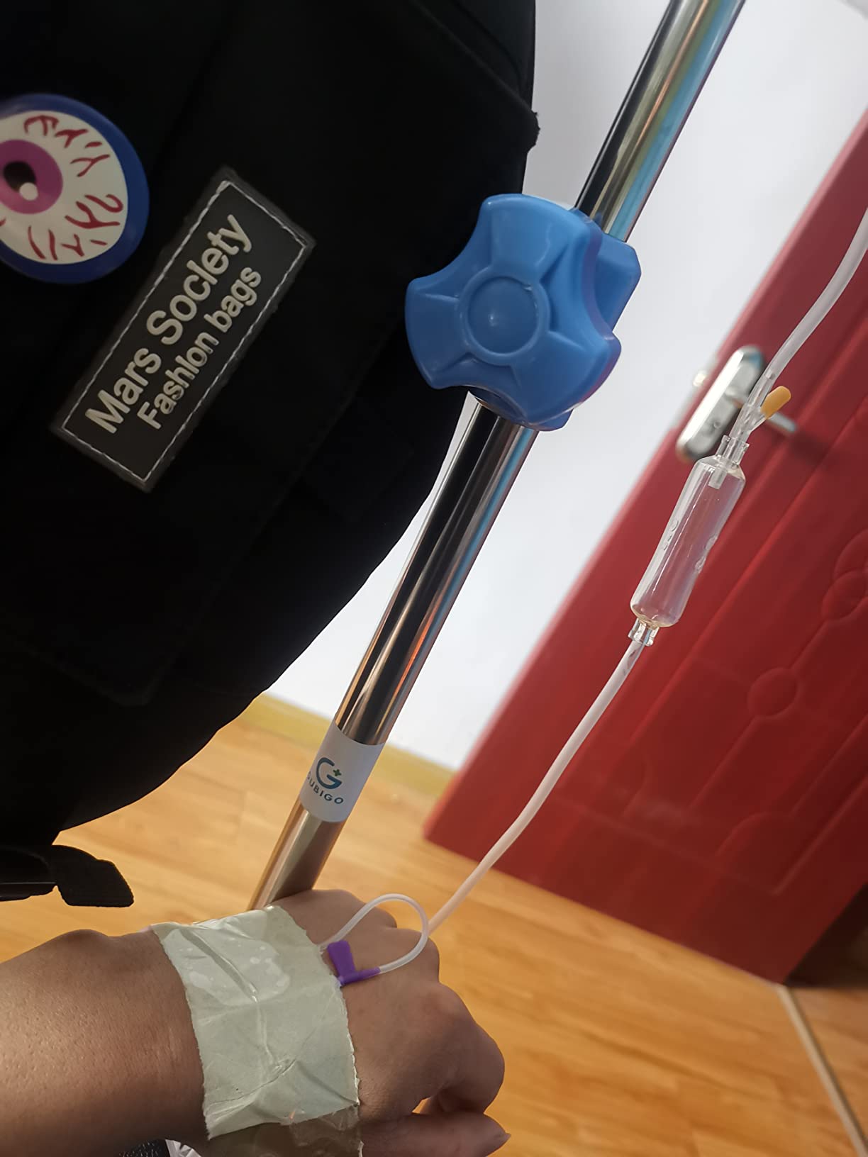 IV Poles for Wheelchair Infusion Stand, Medical Grade Reinforced Stainless Steel Portable IV Stand with 4 Hooks and Solid Metal Base, Telescopic Iv Pole Adjustable Height 29.5-52.5 Inches customer photo 2