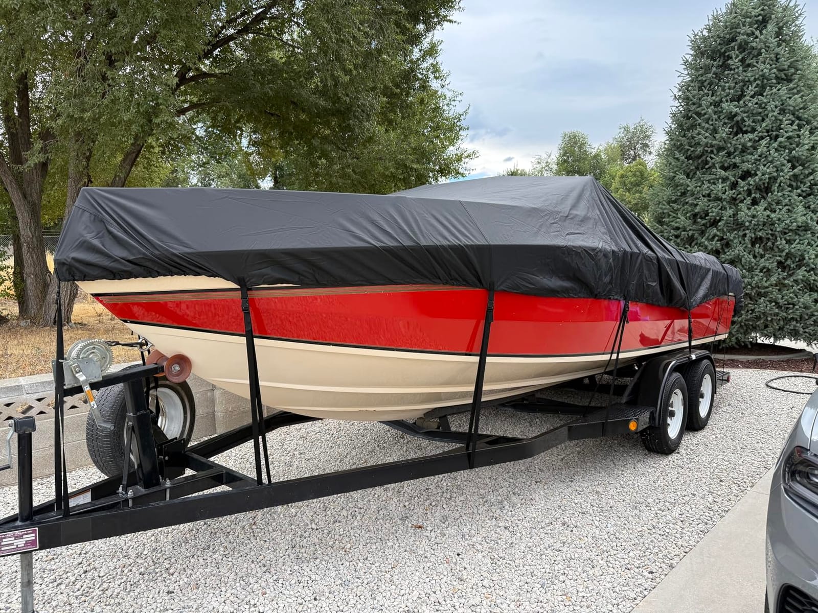 Mancro Boat Cover, Heavy Duty 17-19ft Waterproof Trailerable Boat Cover | UV Resistant Marine Grade Outboard Cover Compatible for Bass Boat, Fits Bayliner Tri-Hull V-Hull Fishing Runabout Boat, Black customer photo 2