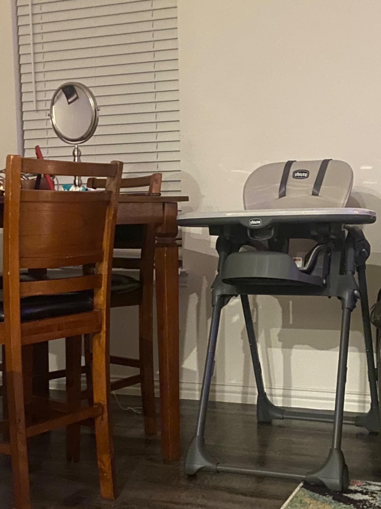 Chicco Polly Foldable High Chair for Babies and Toddlers, Space-Saving | Taupe, 5-point harness, 3-position recline, 7 height positions, 40 lb limit, wipeable baby and toddler chair customer photo 1