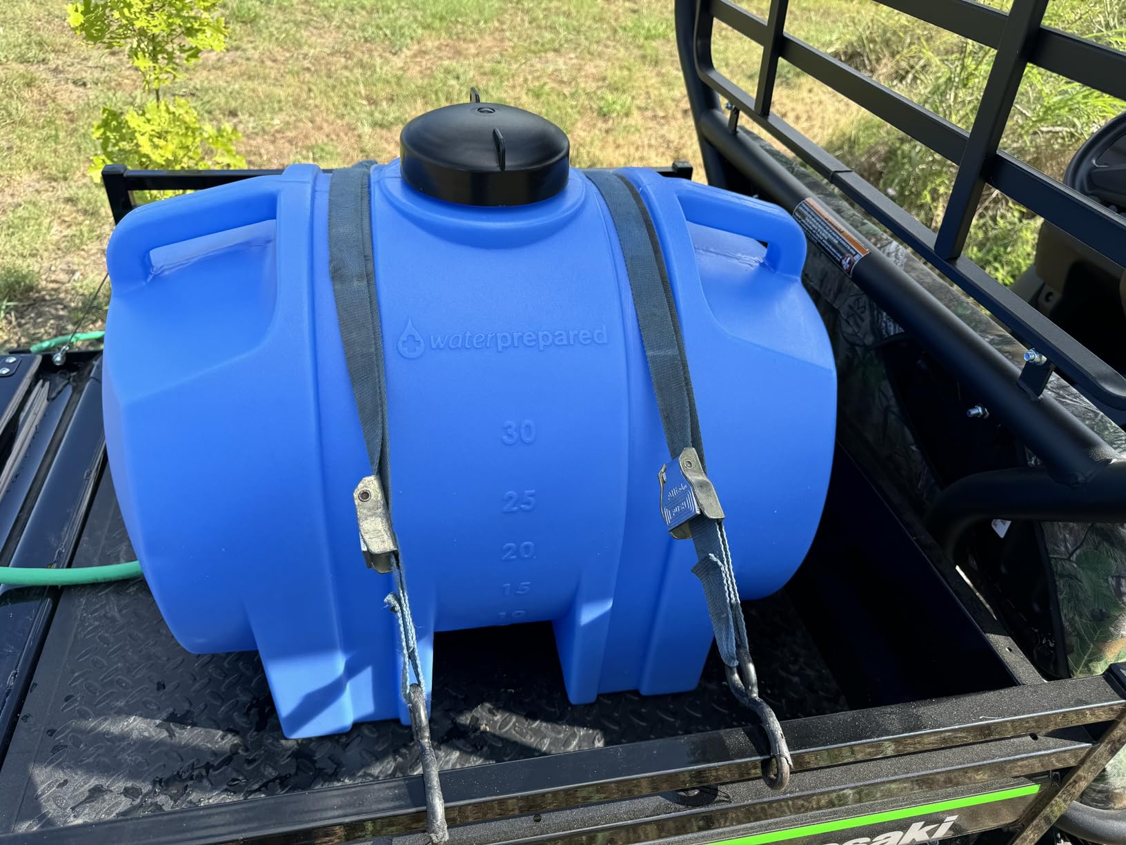 WaterPrepared 35 Gallon Portable Utility Water Tank, Blue | Drinking Water Container w/ Dispenser Spigot, Handles, & ATV Strapping Points customer photo 1
