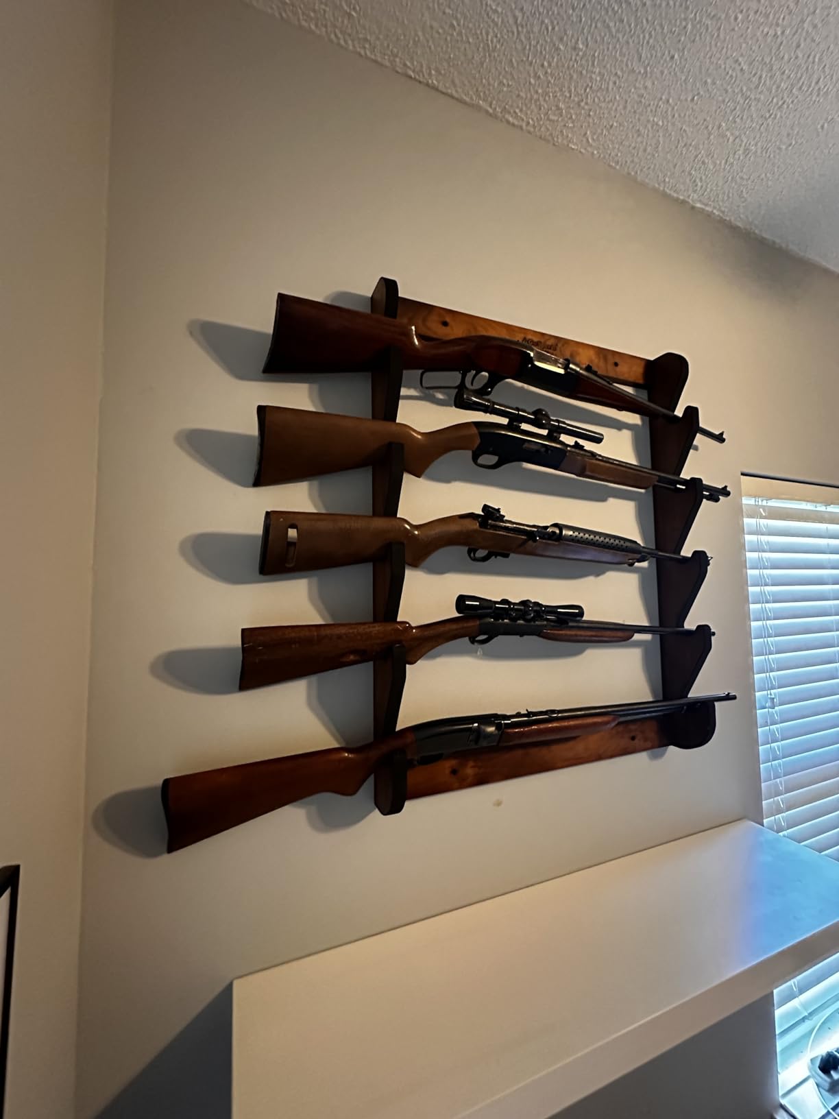 Wall Mounted Firearm Display Rack - Holds 5 Rifles or Shotguns - Choose Your Style customer photo 1
