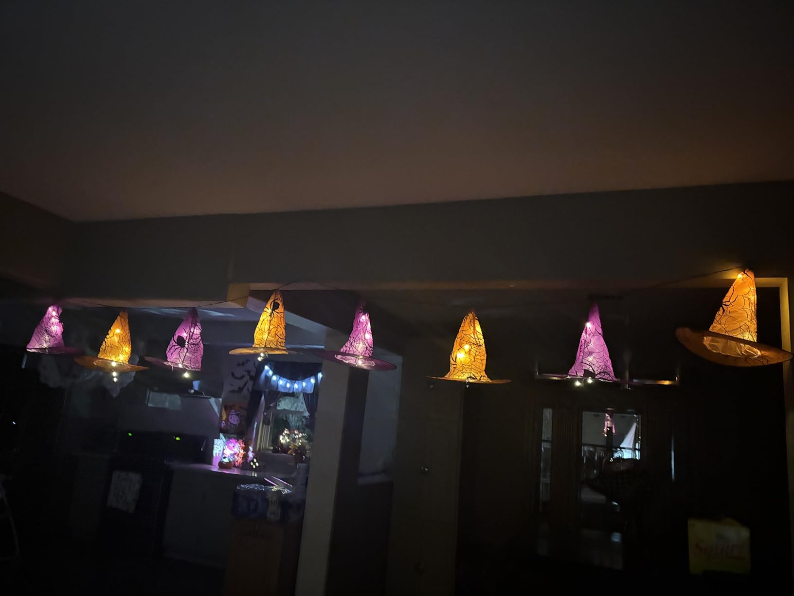 Dazzle Bright 8 Pcs Hanging Witch Hat String Lights, Light Up Waterproof Halloween Decorations with Remote Control for Outdoor Garden Party Carnival Supplies Decor customer photo 1