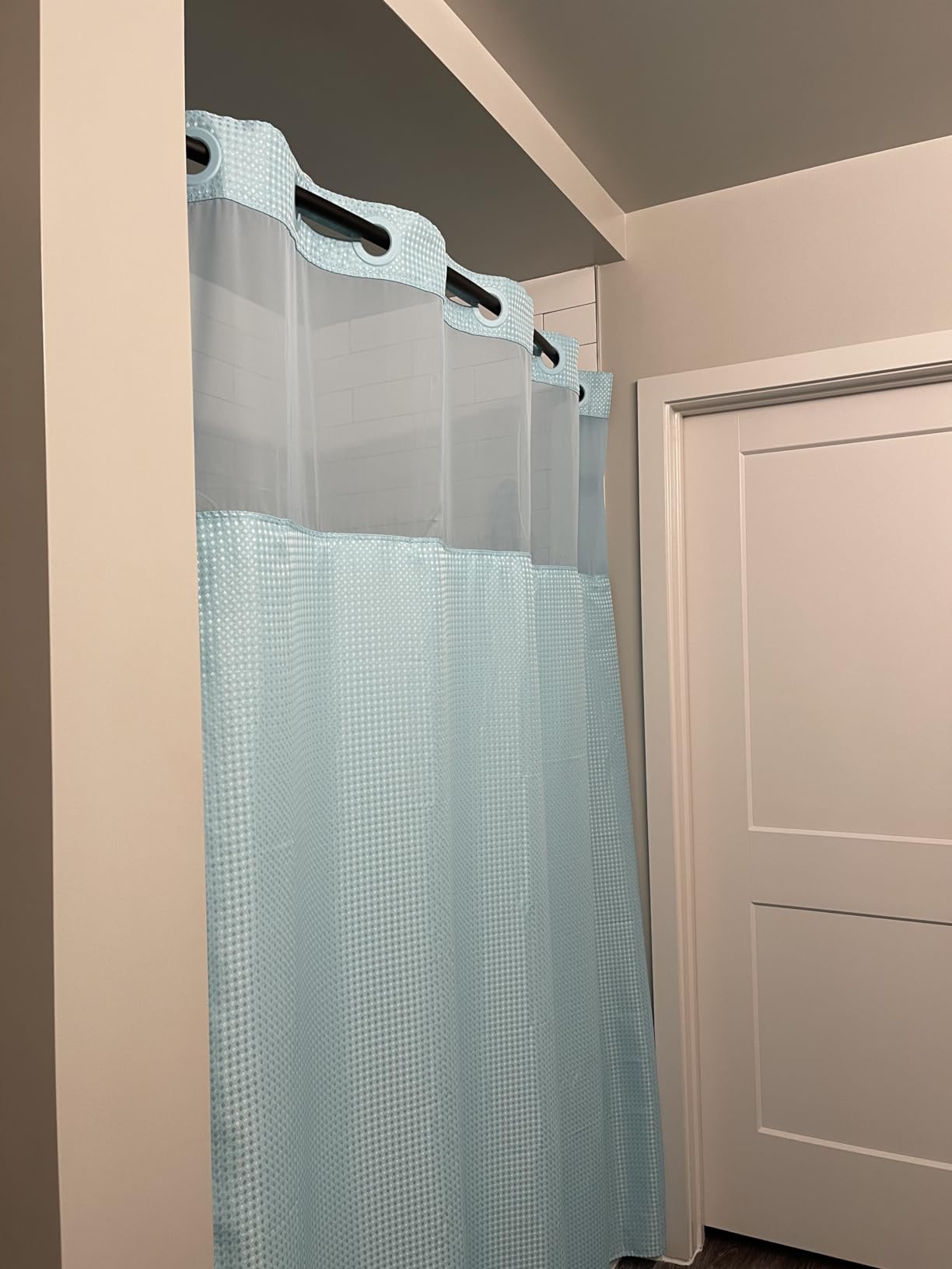Furlinic Waffle Weave No Hook Shower Curtain with Snap in Fabric Liner Set, Heavy Duty Textured Bathroom Curtain with See Through Window, Waterproof & Machine Washable, Hotel Style, White, 71x75 Inch customer photo 1