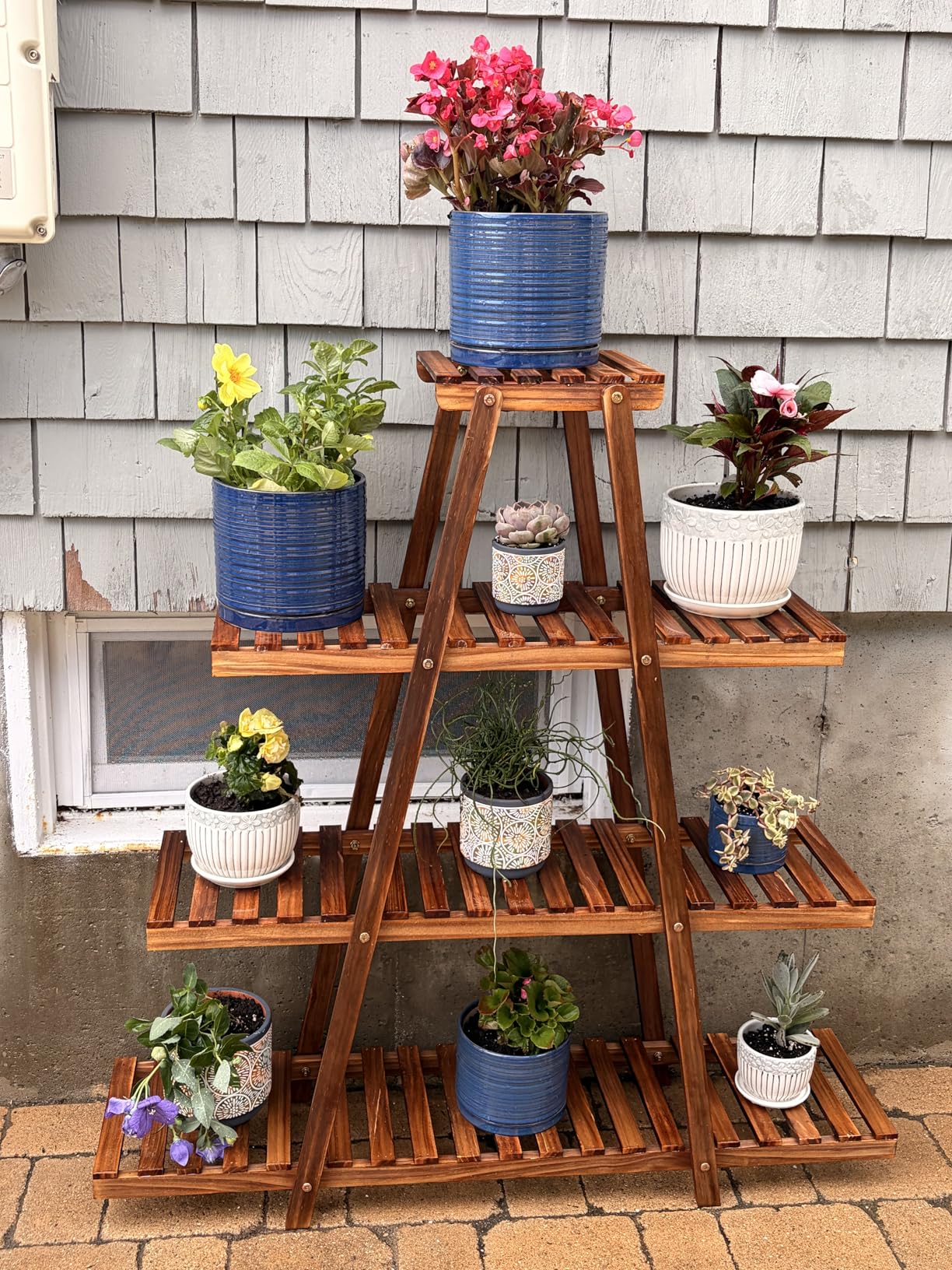 Ufine 4 Tier Wood Plant Stand Indoor Outdoor A Frame Plant Display Shelf | Multiple Plants Rack Flower Pot Holder for Living Room Balcony Patio customer photo 1