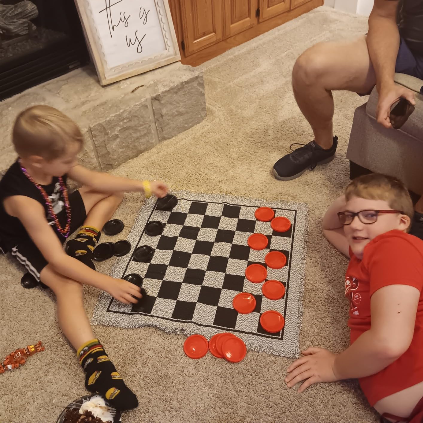 3-in-1 Vintage Giant Checkers, Tic, Tac, Toe, with Reversible Mat, 24 Chips, Family Board Game, Lawn Game, BBQ Party Favor, Indoor and Outdoor Activity for Kids and Adults customer photo 1