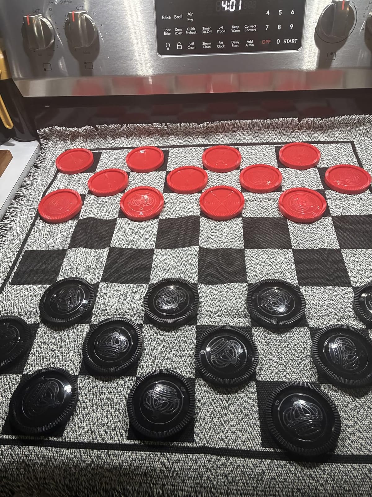 3-in-1 Vintage Giant Checkers, Tic, Tac, Toe, with Reversible Mat, 24 Chips, Family Board Game, Lawn Game, BBQ Party Favor, Indoor and Outdoor Activity for Kids and Adults customer photo 2