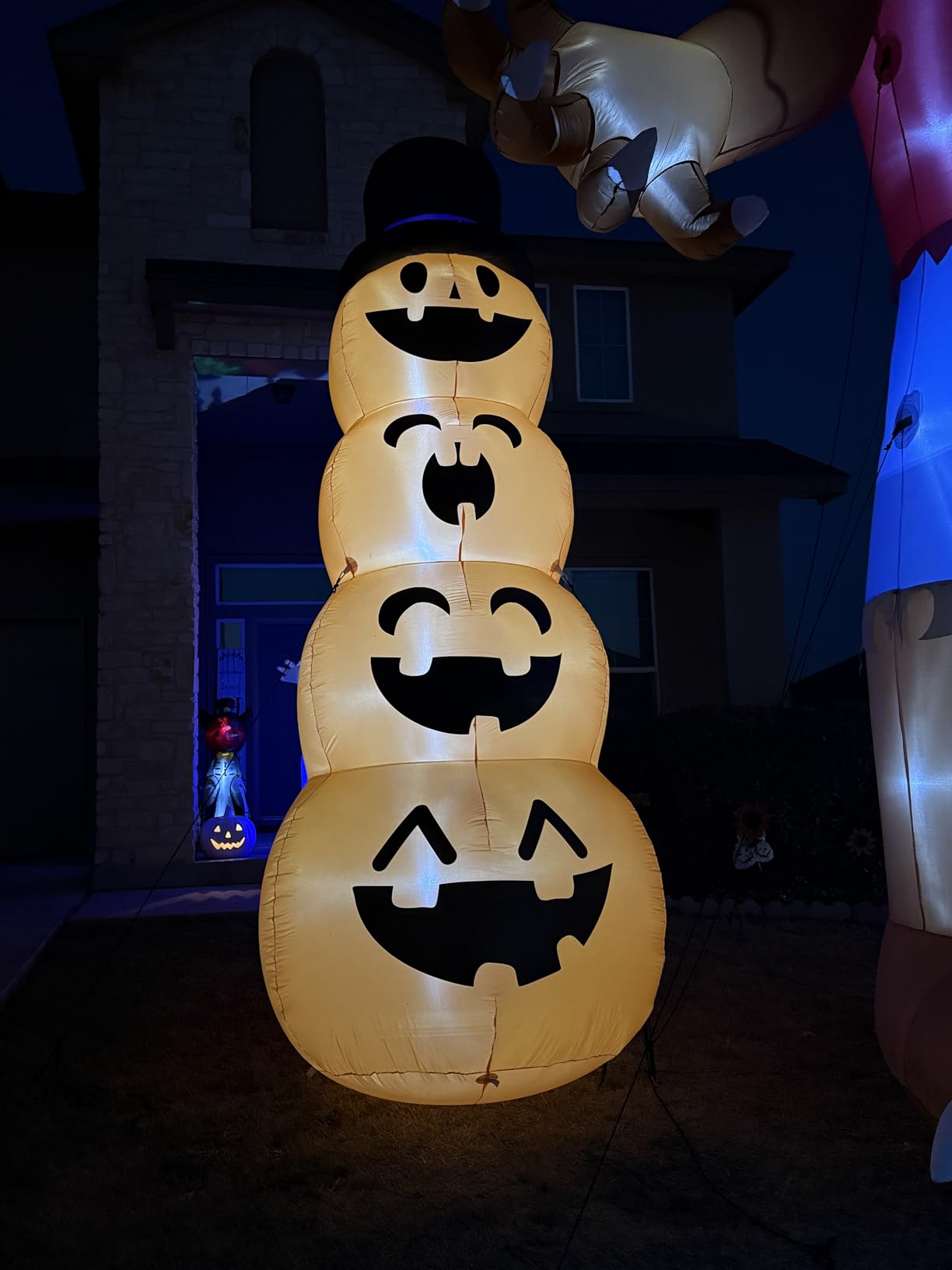 Giant Halloween Inflatables 12 FT Pumpkins Halloween Decorations Outdoor | TURNMEON Stacked Pumpkins with Witch Hat LED Lights Blow Up Halloween Decor Yard Lawn Party ( Stakes Tethers Weight Bags ) customer photo 2