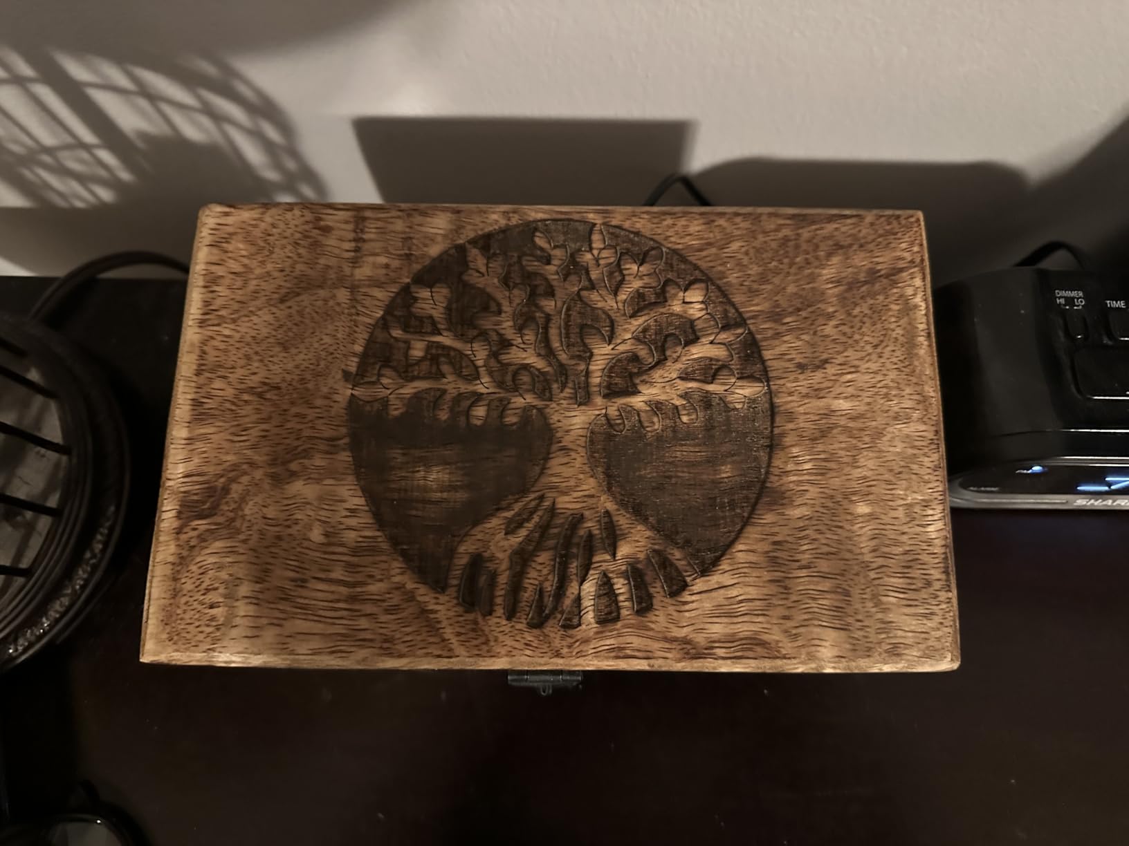 Samhita Handmade Mango Wood Tree of Life Engraving Beautifully Keepsake Box Jewellery Organiser Unique Gift Ideas for Men & Women (Flame Work Finish) customer photo 2