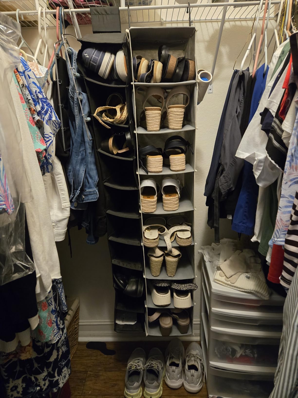 Large-Sized Hanging Shoe Organizer 8-Shelf, Hanging Closet Organizer with 8 Side Pockets, Wider Hanging Shelves for Storage Shoes Clothes 9
