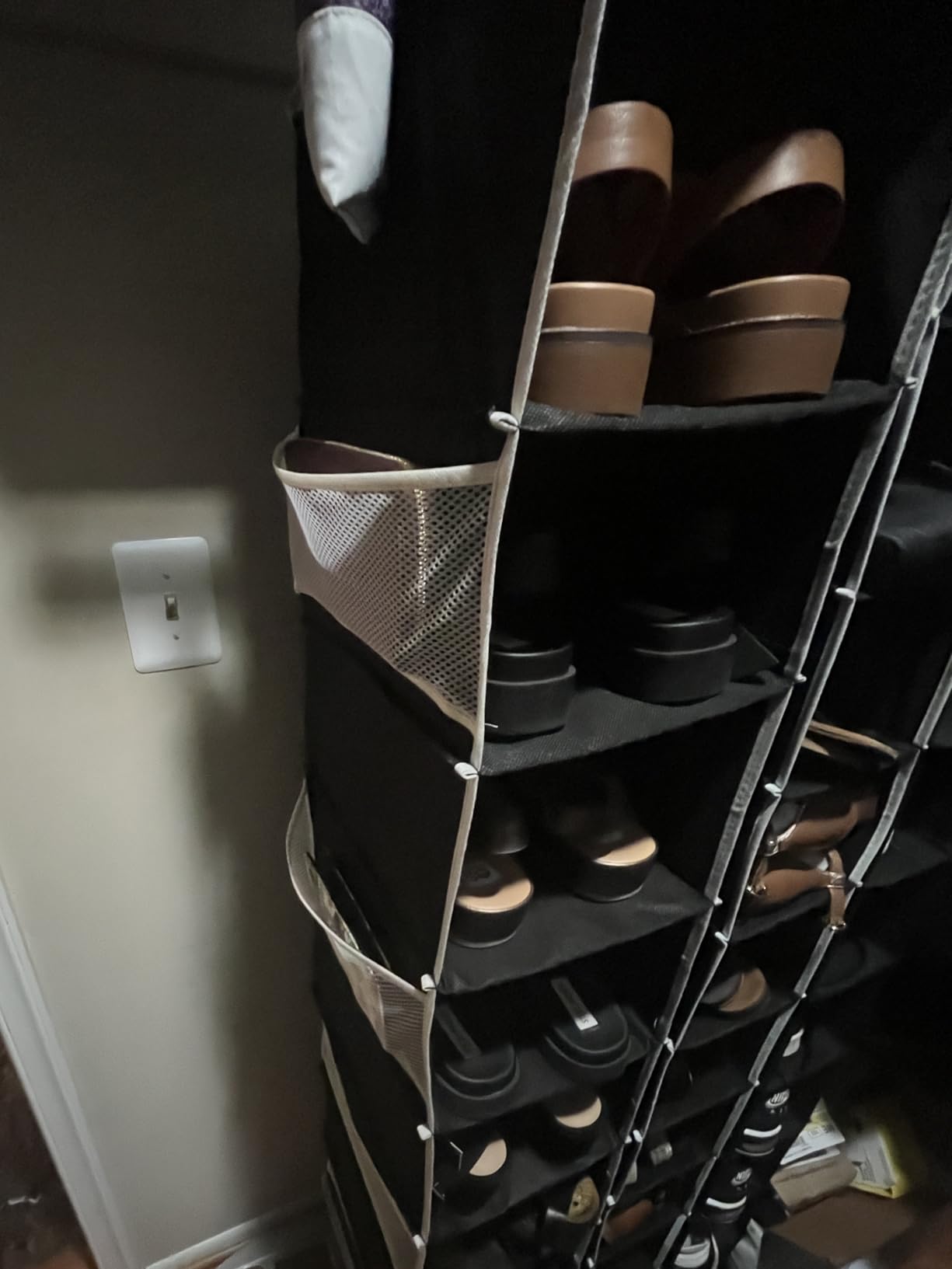 Large-Sized Hanging Shoe Organizer 8-Shelf, Hanging Closet Organizer with 8 Side Pockets, Wider Hanging Shelves for Storage Shoes Clothes 9