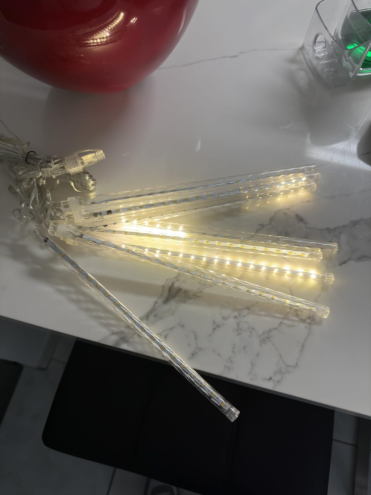 Dazzle Bright Christmas Lights Outdoor, 288LED Meteor Shower Rain Lights 12 Inch 8 Tubes, Waterproof Plug in Falling Icicle Light Christmas Decorations for Xmas Tree Yard House Decor (Warm White) customer photo 2