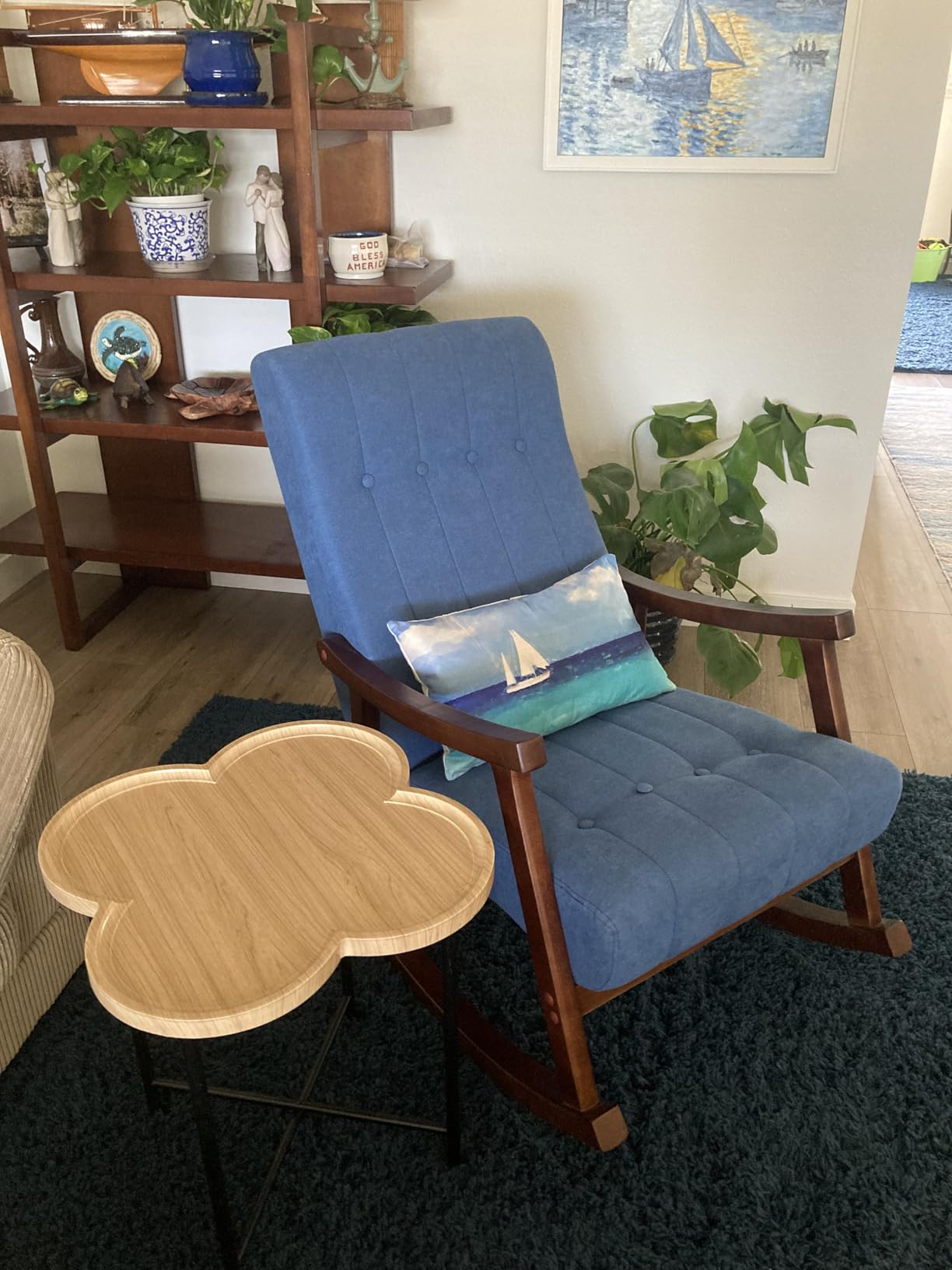 AVAWING Rocking Chair, Dark Grey Upholstered High Back Solid Wood Armchair | Soft Fabric Padded Seat; Sturdy Solid Wood Frame; Ergonomic High Back; For Adults; Easy Assembly; Living Room Bedroom Leisure customer photo 2