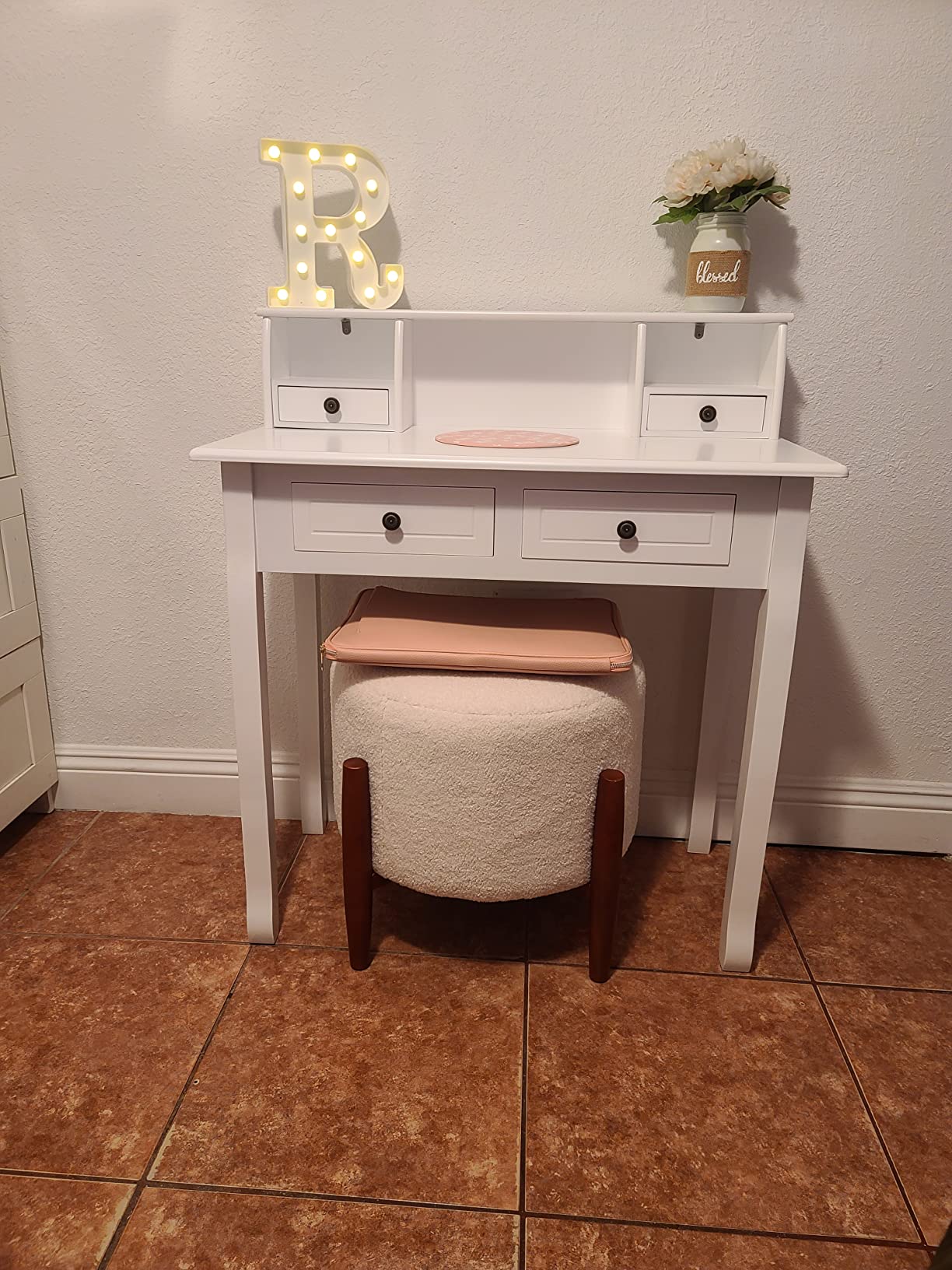 Small White Writing Desk with Hutch - 32